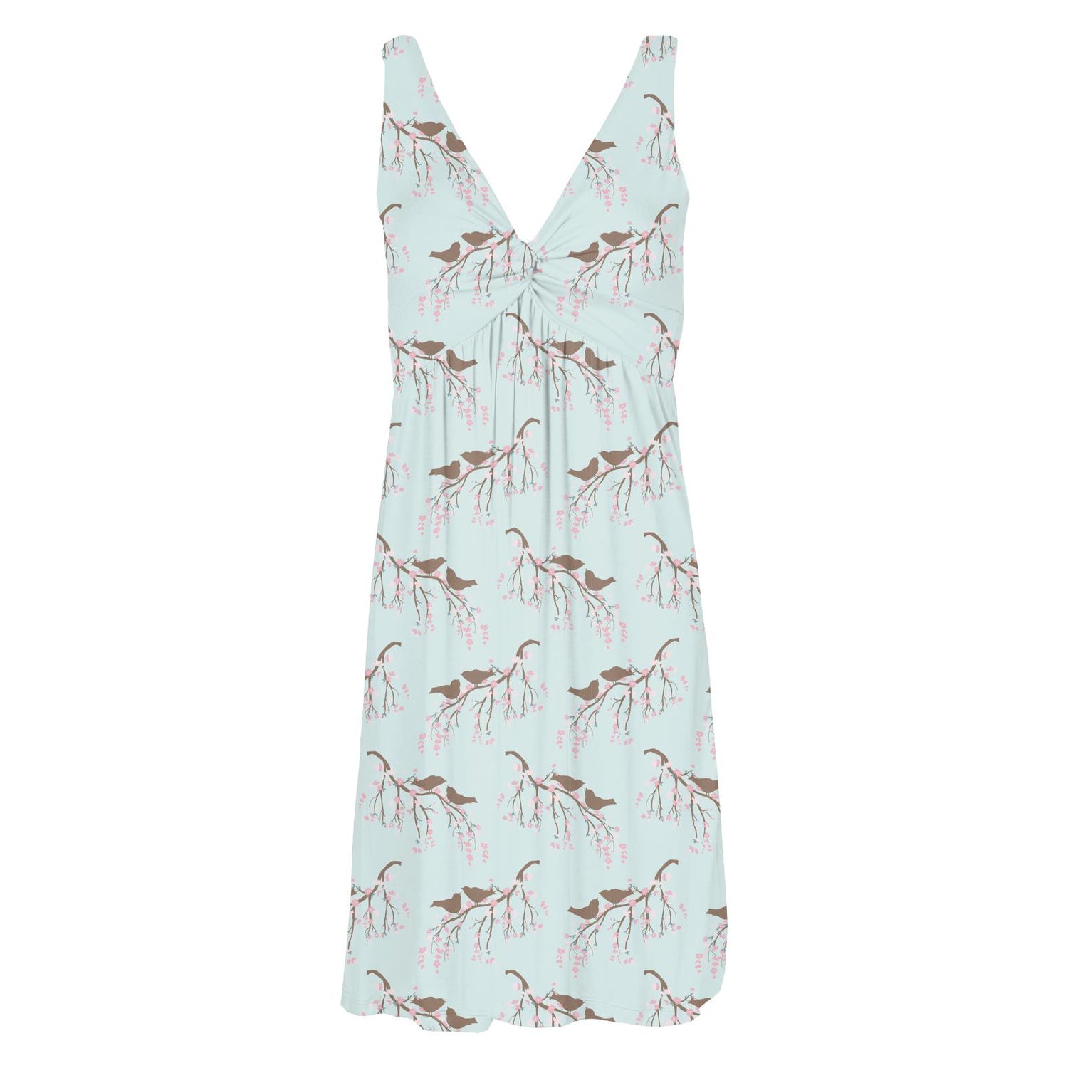 Women's Print Knee-Length Twist Nightgown in Fresh Air Bird Branch (322058)
