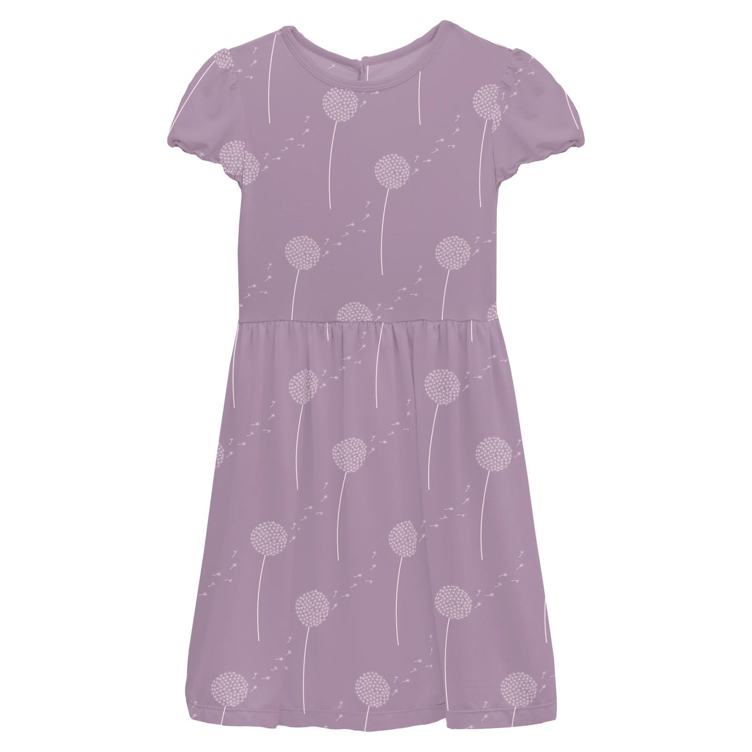 Print Flutter Sleeve Twirl Dress with Pockets in Lavender Dandelion Wish (322221)