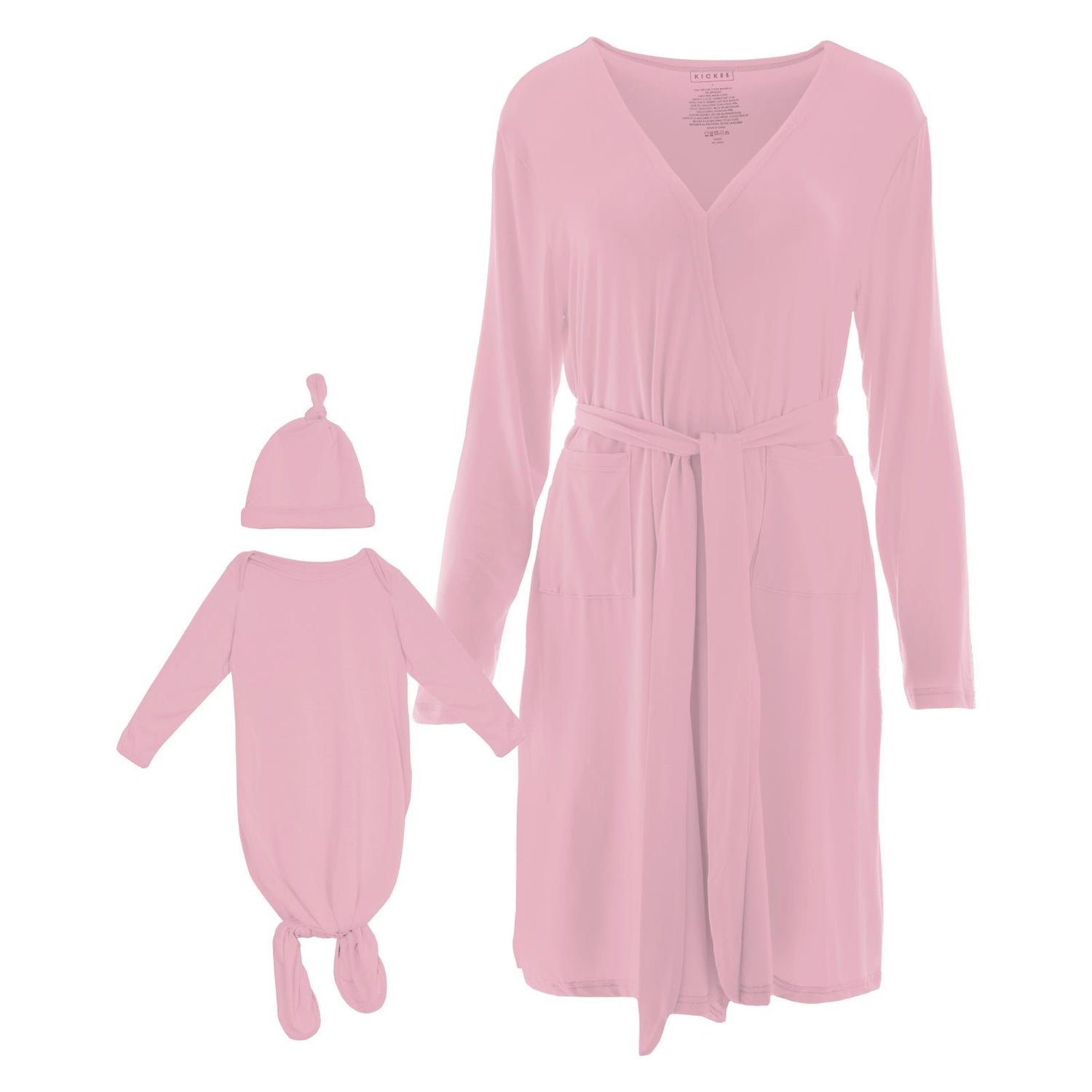 Women's Mid-Length Lounge Robe & Knotted Layette Gown Set in Cake Pop