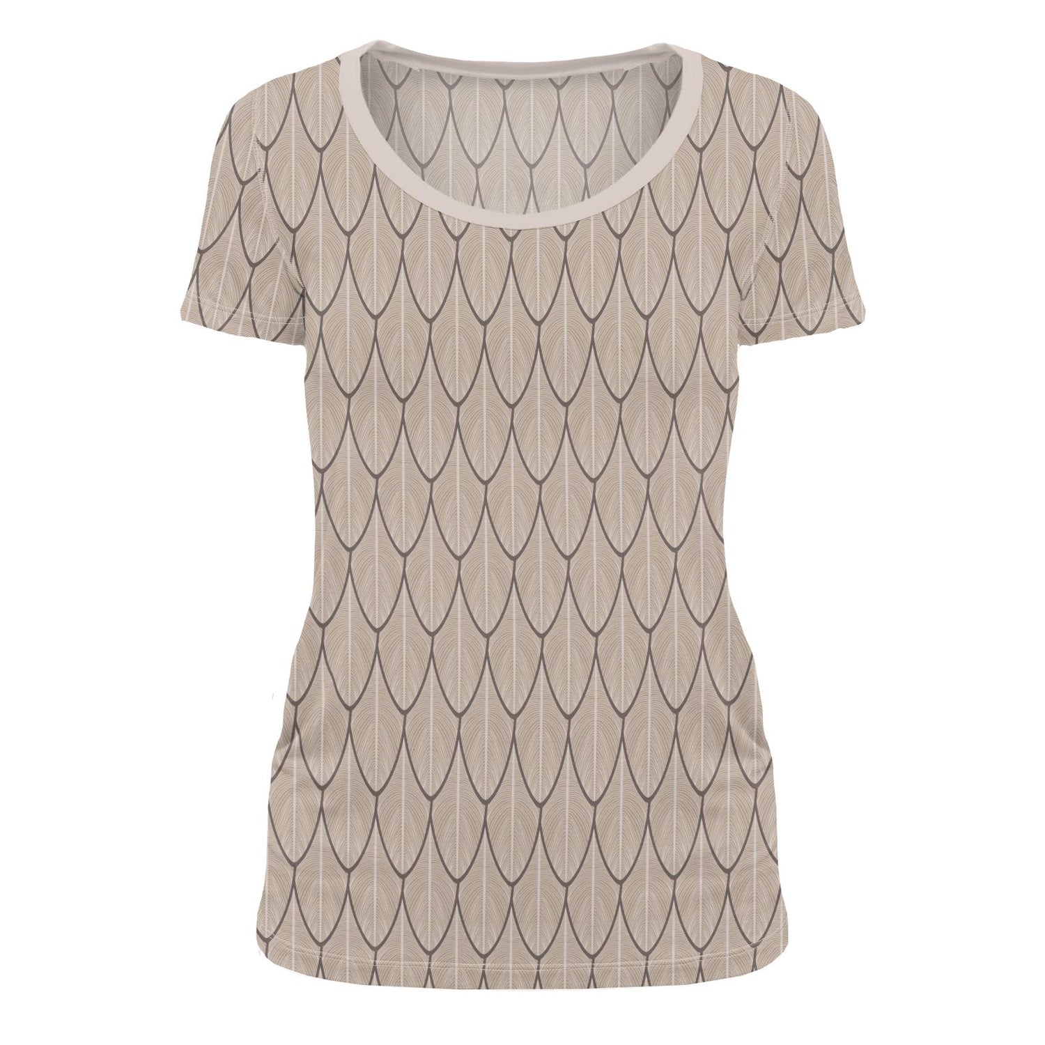 Women's Print Short Sleeve Scoop Neck Tee in Owl Feathers (321809)