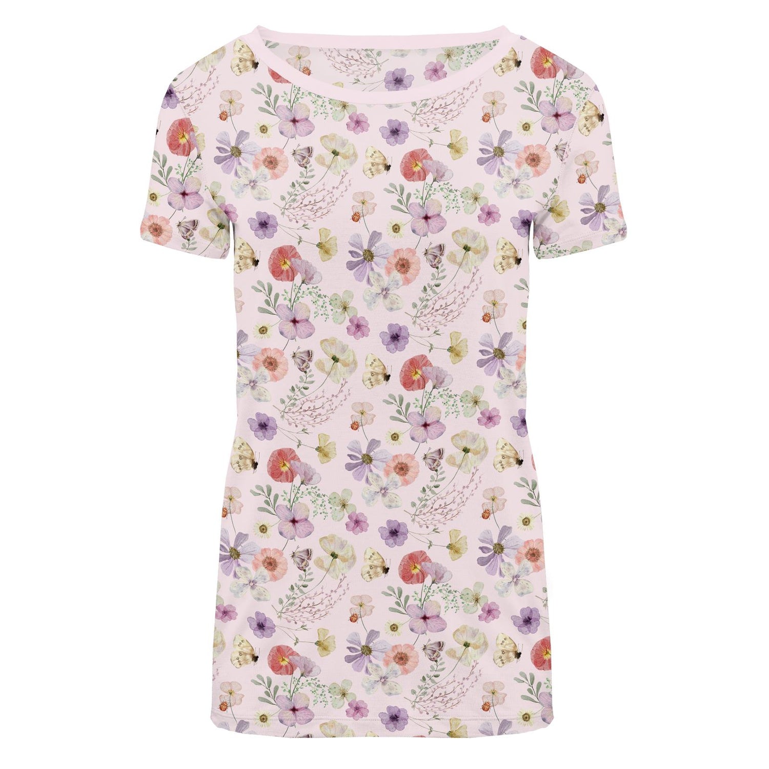 Women's Print Short Sleeve Relaxed Tee in Shrinking Violet Pressed Flowers (321852)
