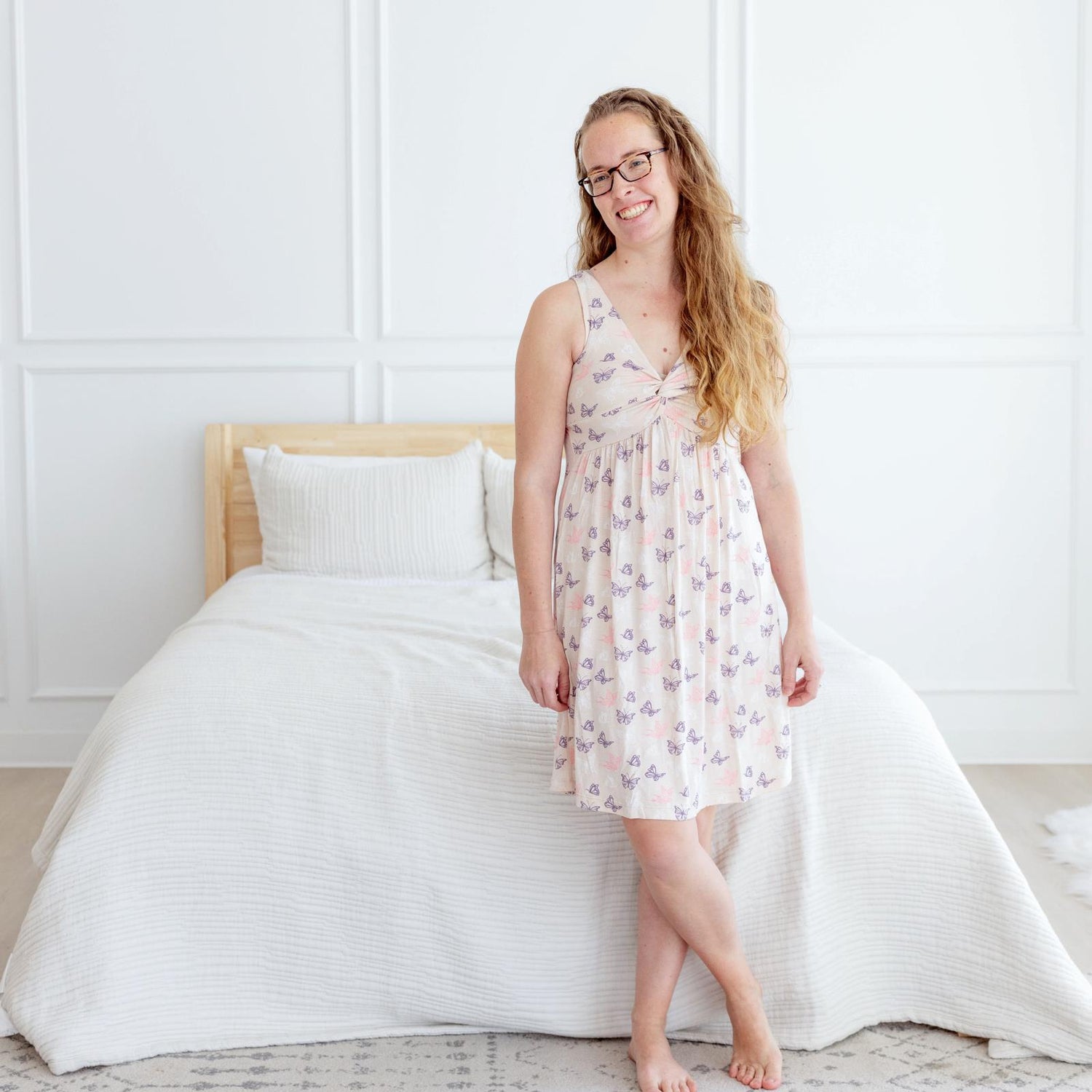 Women's Print Knee-Length Twist Nightgown in Latte Butterflies (321995)