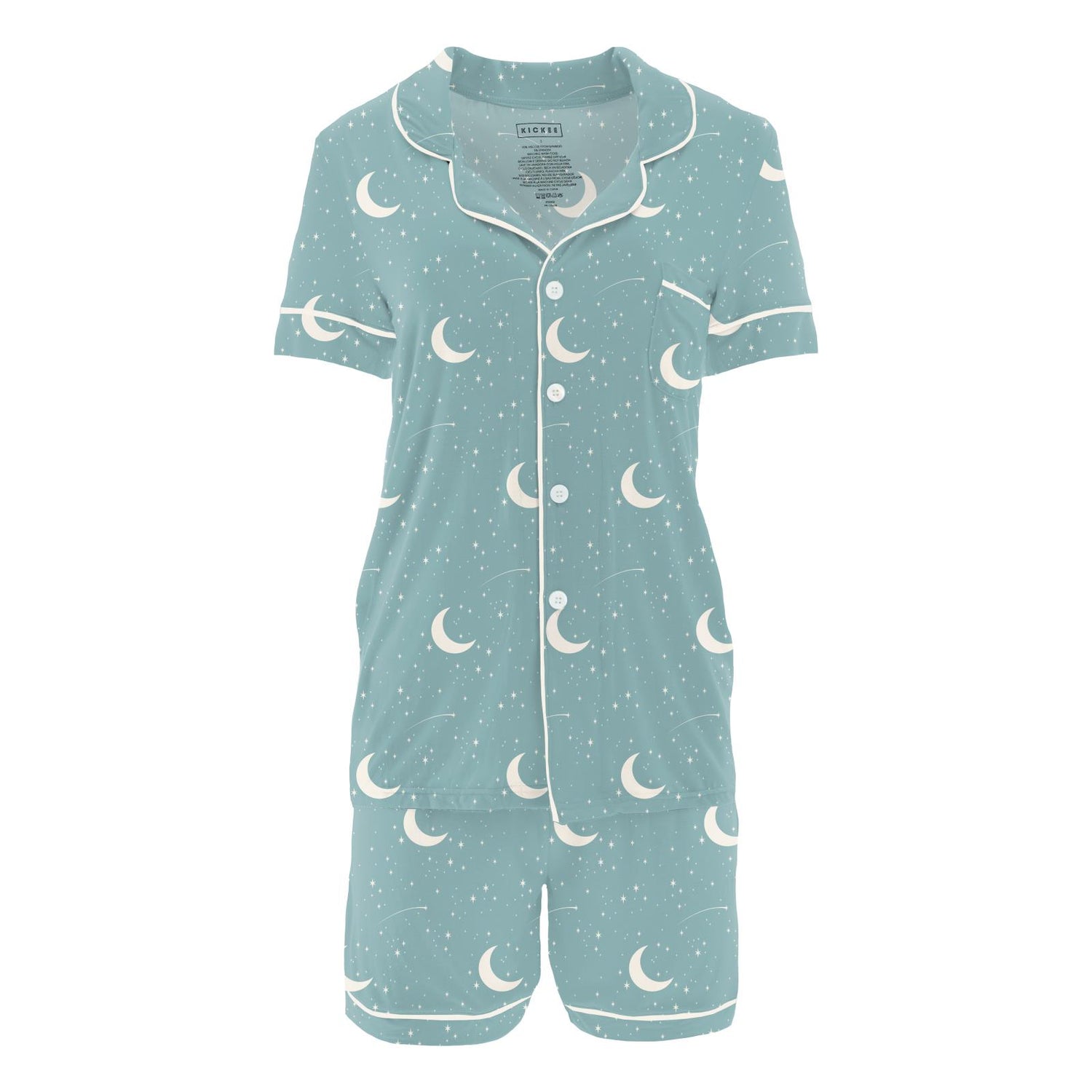 Women's Print Short Sleeve Collared Pajama Set with Shorts in Jade Starry Sky & Moon (322010)