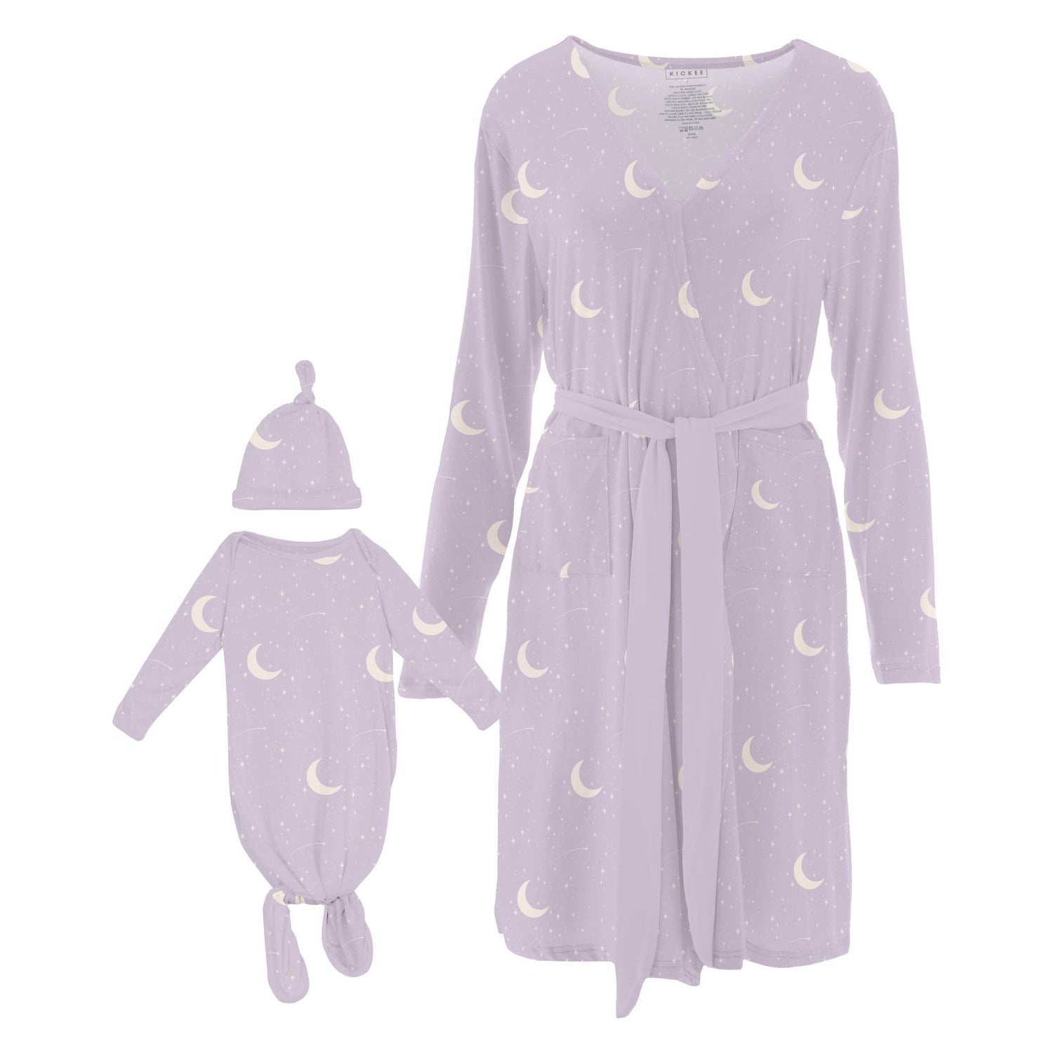 Women's Print Mid-Length Lounge Robe & Knotted Layette Gown Set in Thistle Starry Sky & Moon (322144)