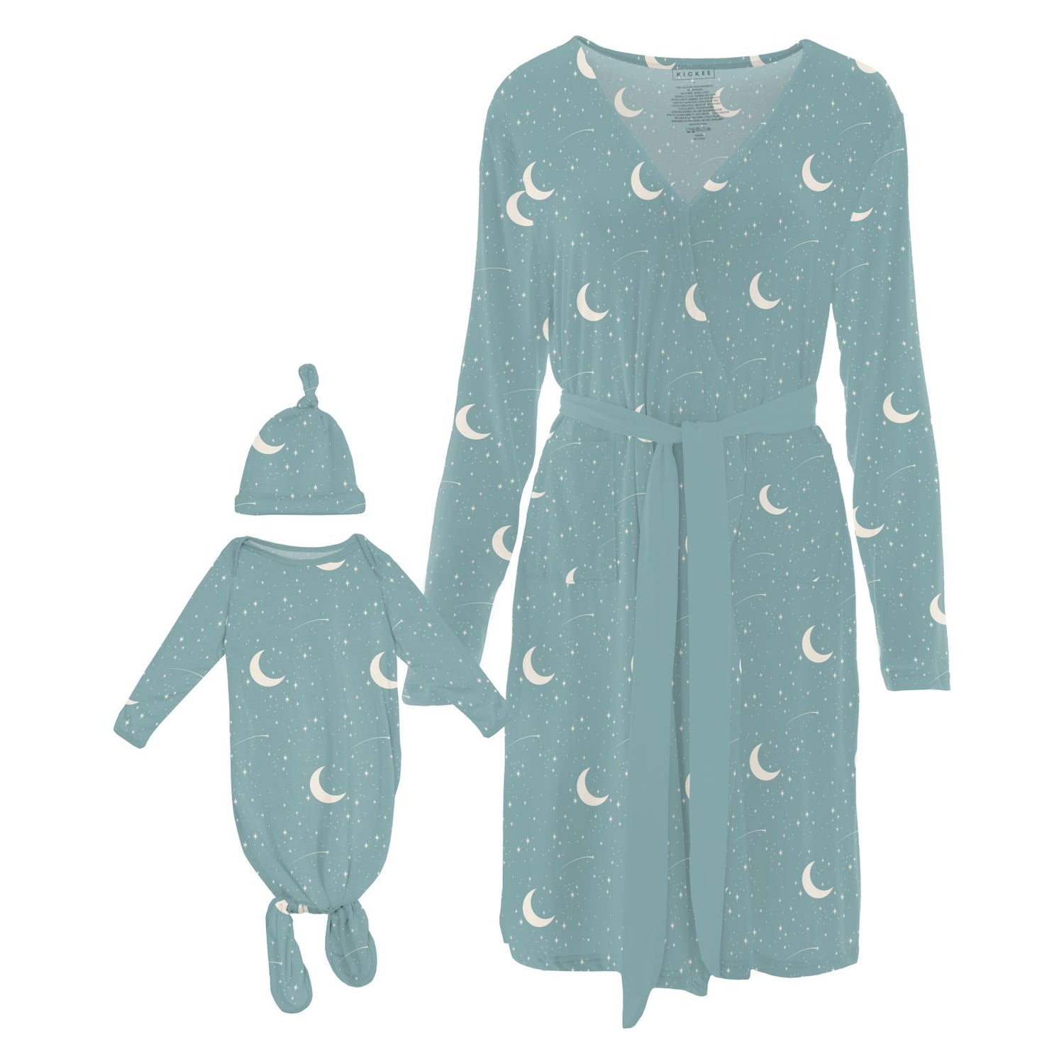 Women's Print Mid-Length Lounge Robe & Knotted Layette Gown Set in Jade Starry Sky & Moon (322191)
