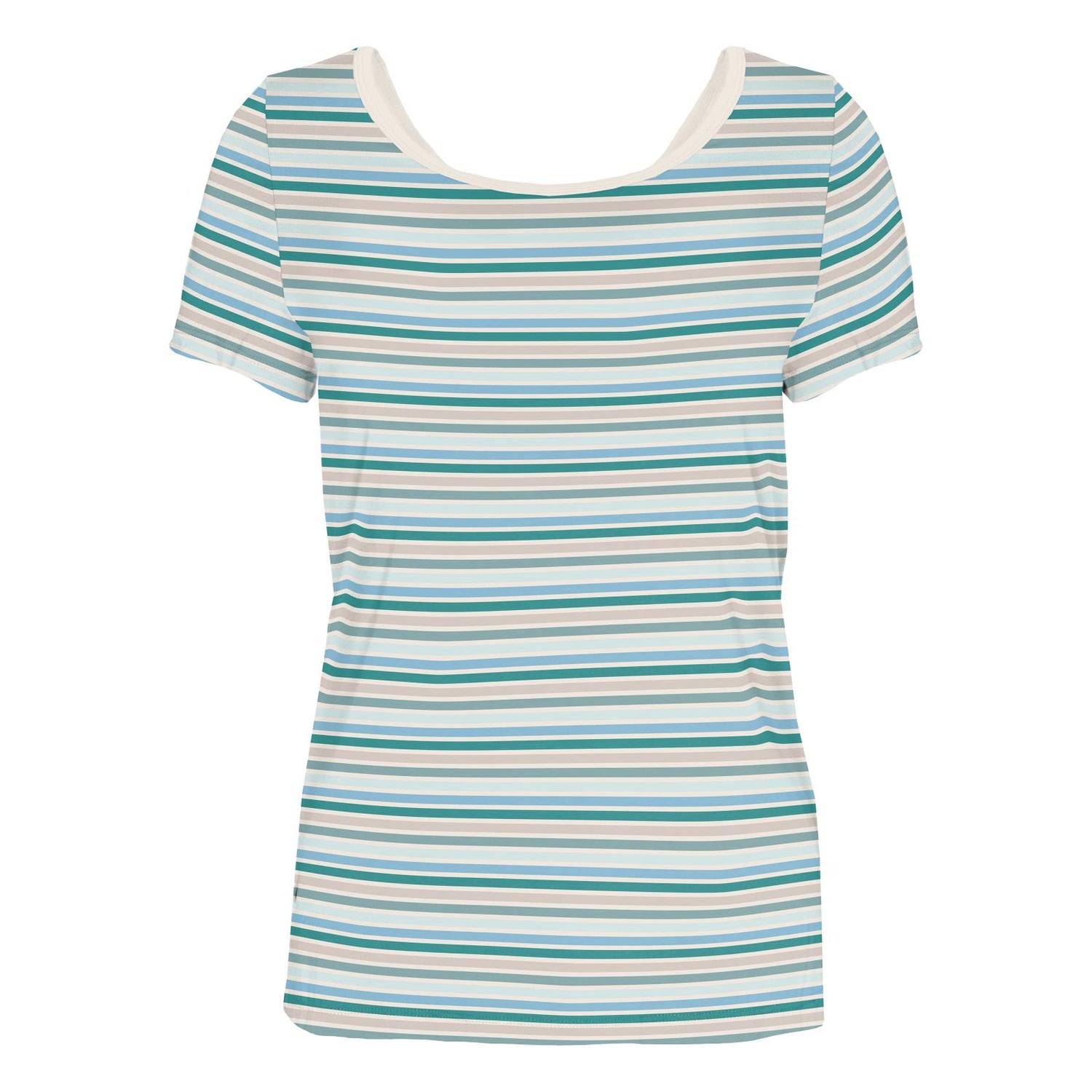 Women's Print Short Sleeve Twist-Back Tee in Lakeside Stripe (322438)