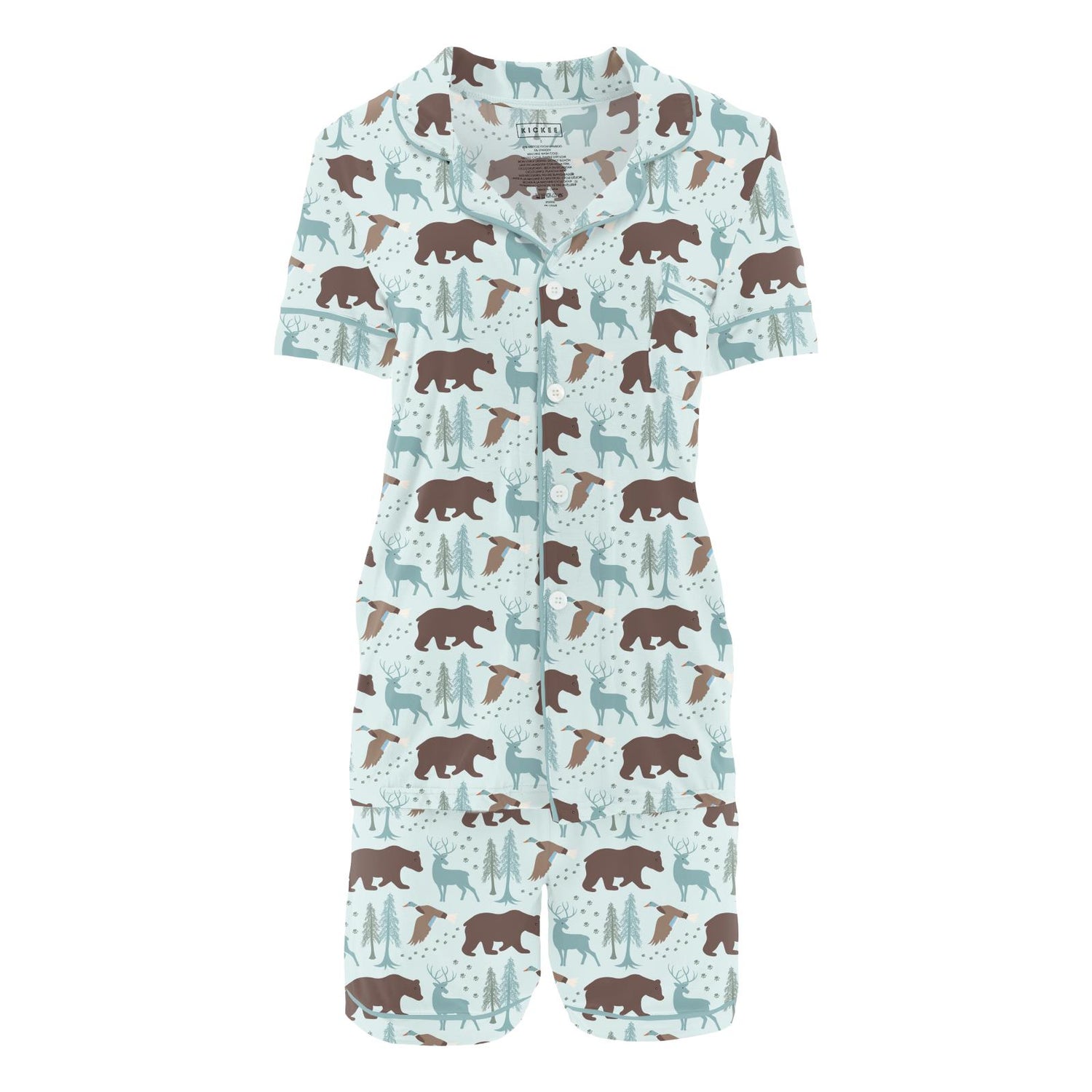 Women's Print Short Sleeve Collared Pajama Set with Shorts in Fresh Air Forest Adventure (322533)