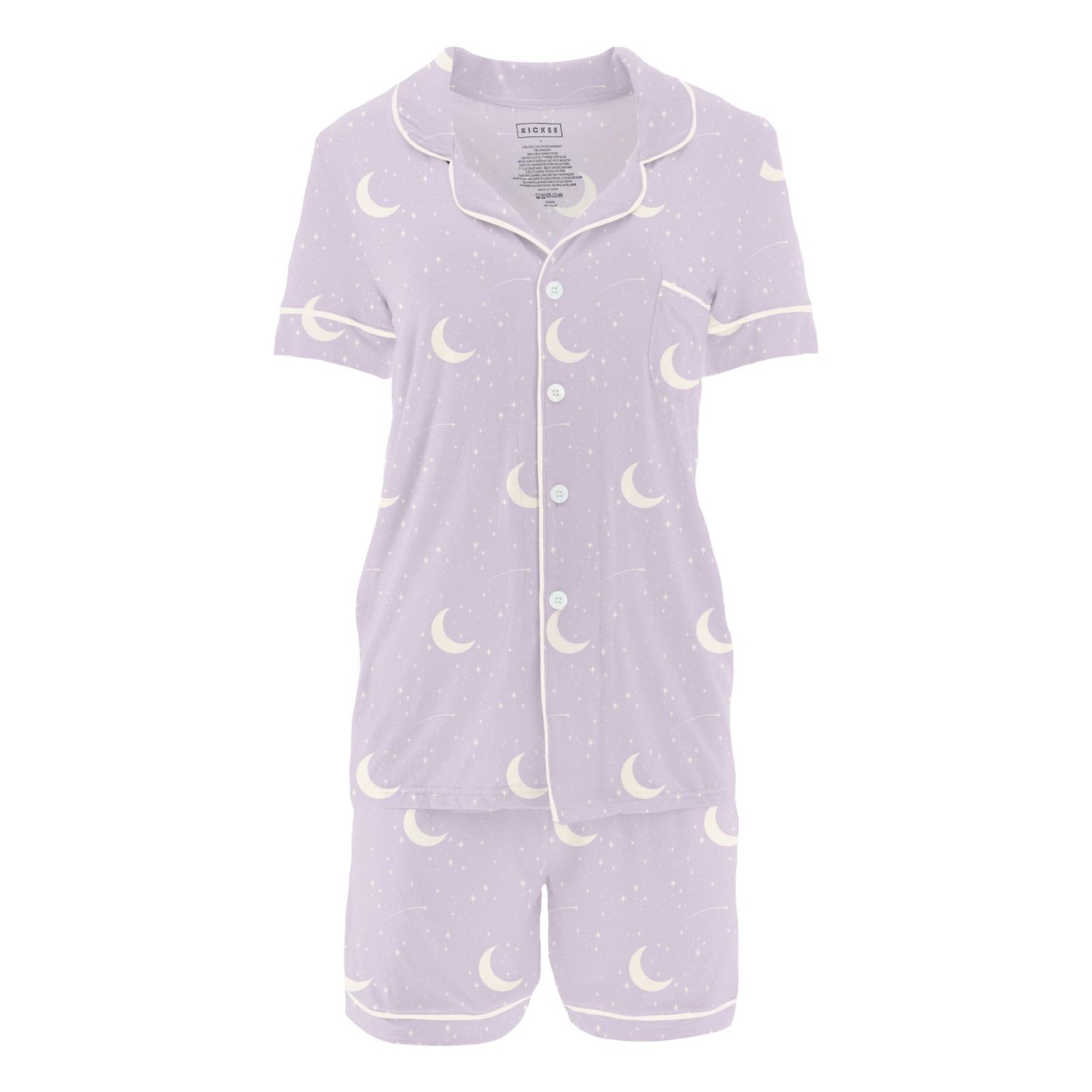 Women's Print Short Sleeve Collared Pajama Set with Shorts in Thistle Starry Sky & Moon (322608)