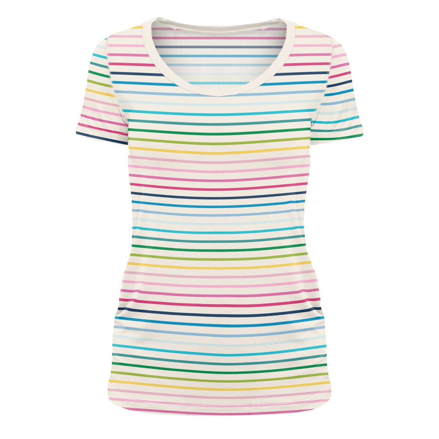 Women's Print Short Sleeve Scoop Neck Tee in Happy Stripe (322638)
