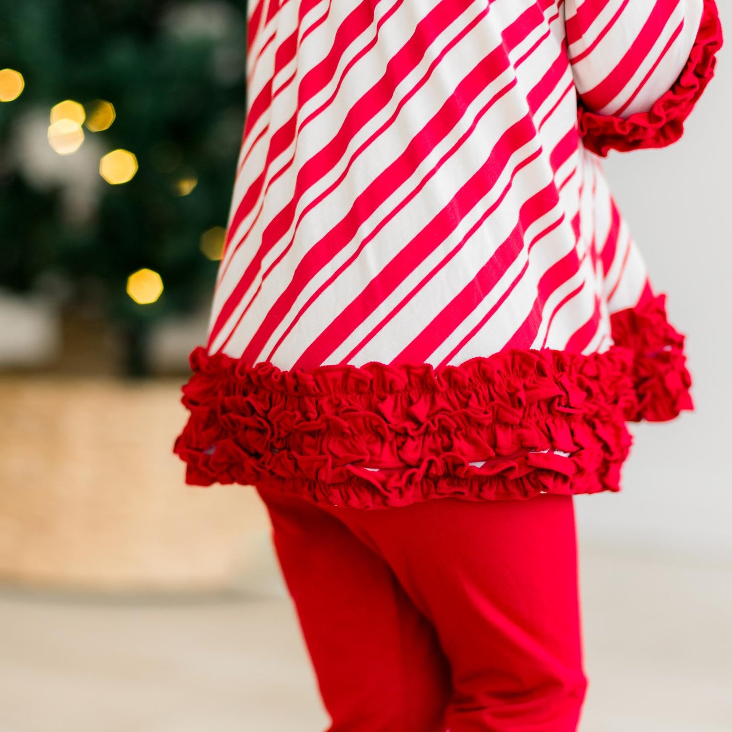 Print 3/4 Sleeve Babydoll Outfit Set in Peppermint Stripe (373215)