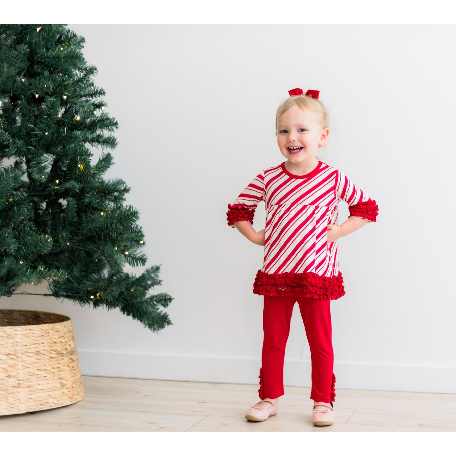 Print 3/4 Sleeve Babydoll Outfit Set in Peppermint Stripe (373213)