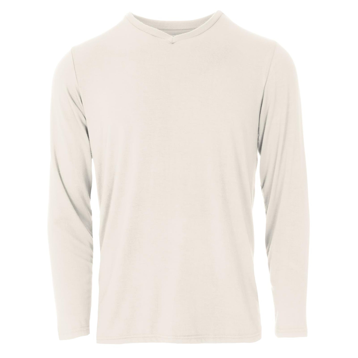 Men's Solid Long Sleeve V-Neck Tee in Natural