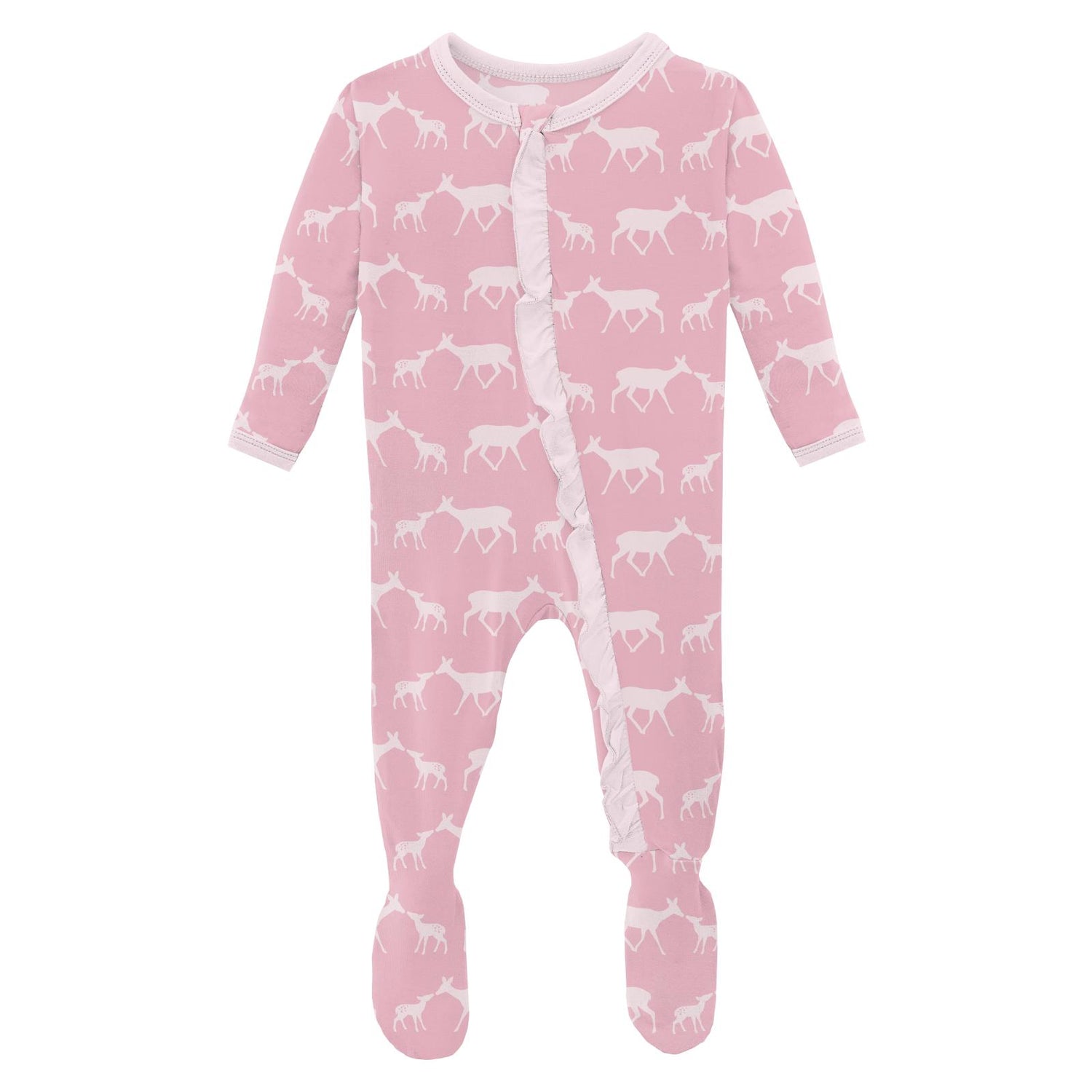 Print Classic Ruffle Footie with 2 Way Zipper in Cake Pop Doe & Fawn