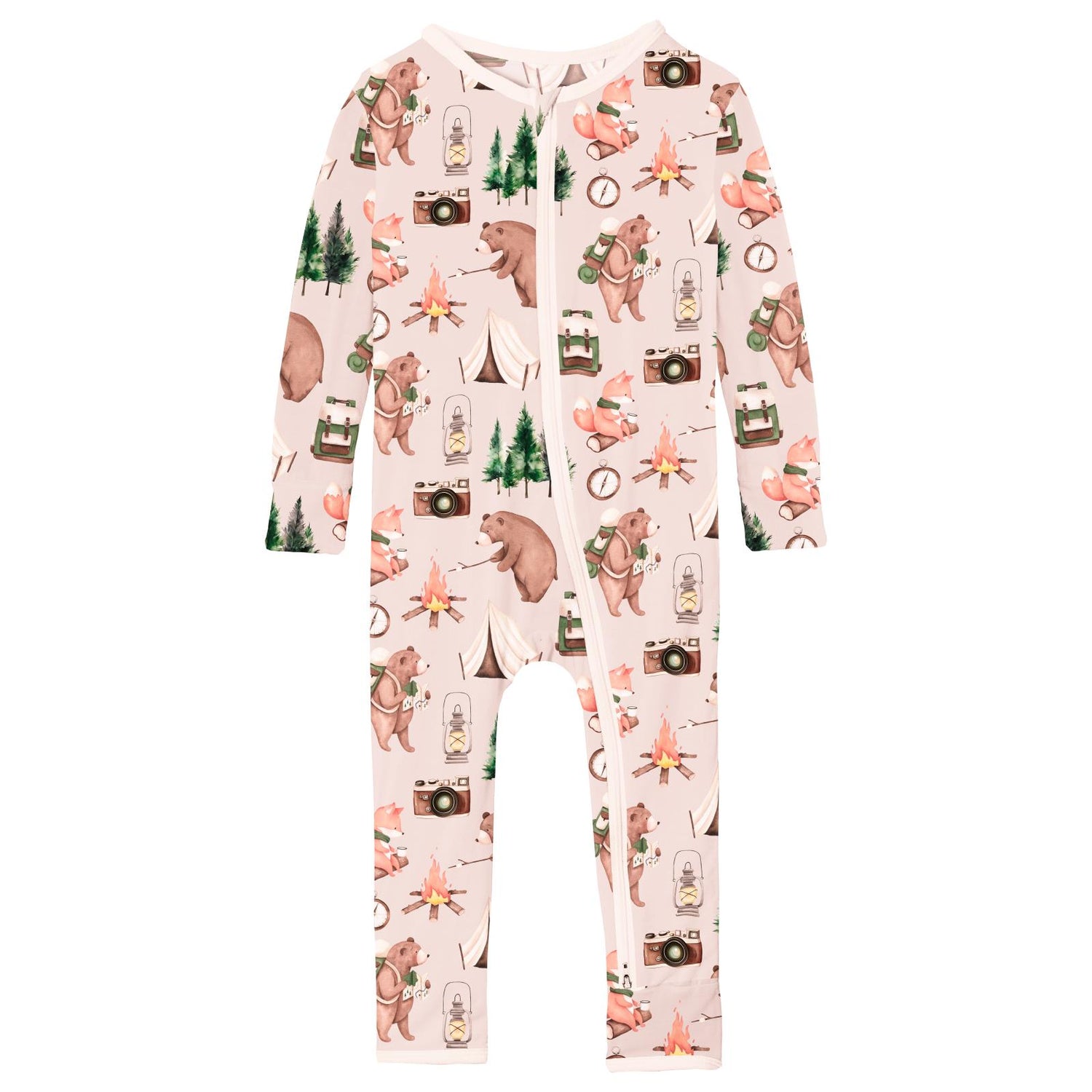 Print Coverall with 2 Way Zipper in Latte Camping Animals (319242)