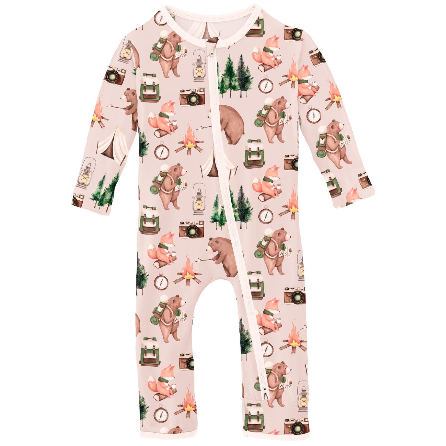 Print Coverall with 2 Way Zipper in Latte Camping Animals (319331)