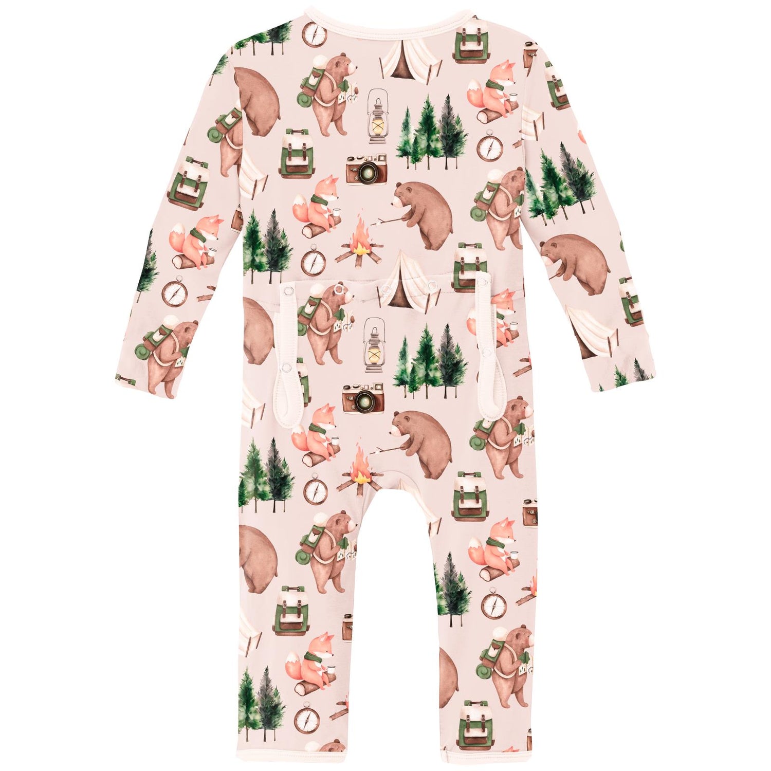 Print Coverall with 2 Way Zipper in Latte Camping Animals (319392)