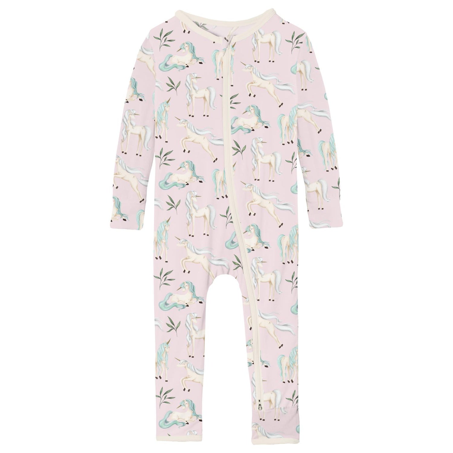 Print Coverall with 2 Way Zipper in Shrinking Violet Sleeping Unicorns (319449)