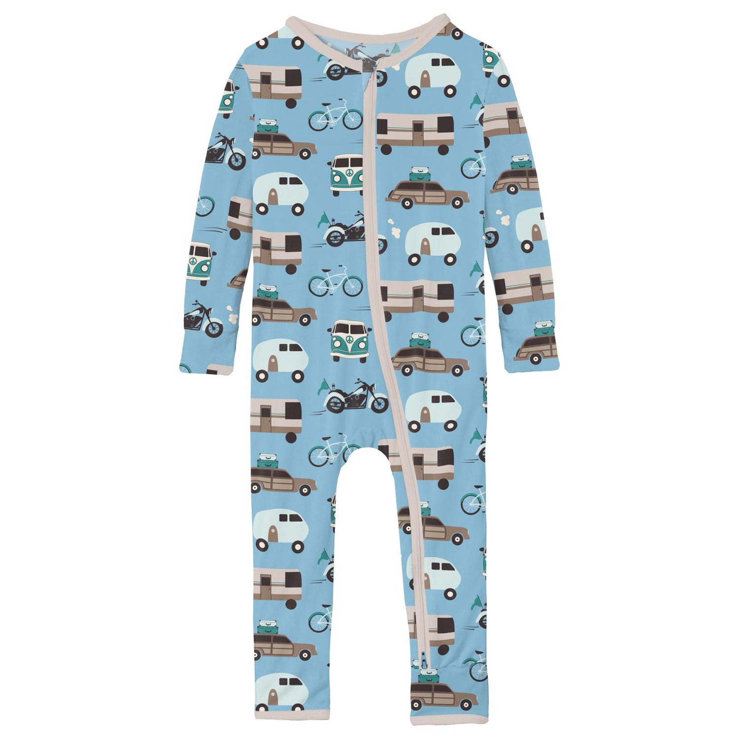 Print Coverall with 2 Way Zipper in Seaside Blue On the Way (319184)