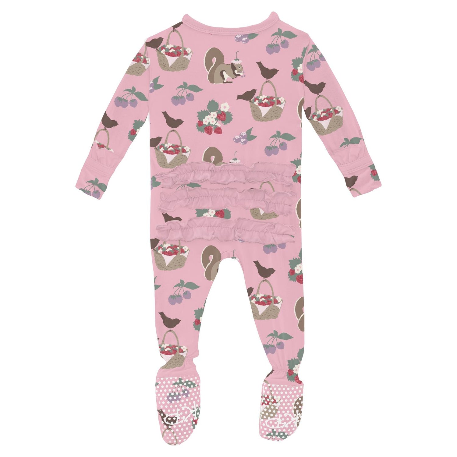 Print Classic Ruffle Footie with 2 Way Zipper in Cake Pop Berry Picking