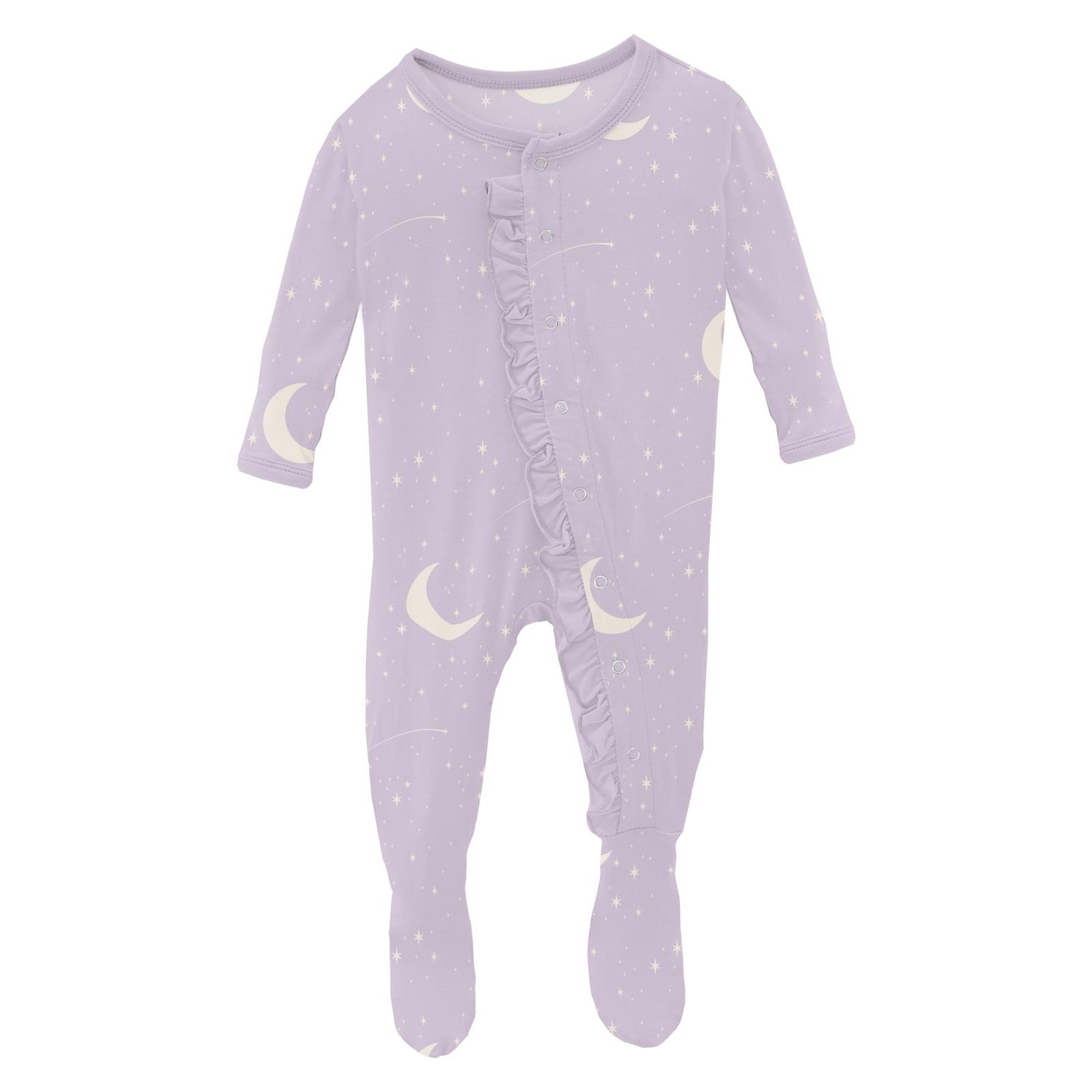 Print Classic Ruffle Footie with Snaps in Thistle Starry Sky & Moon
