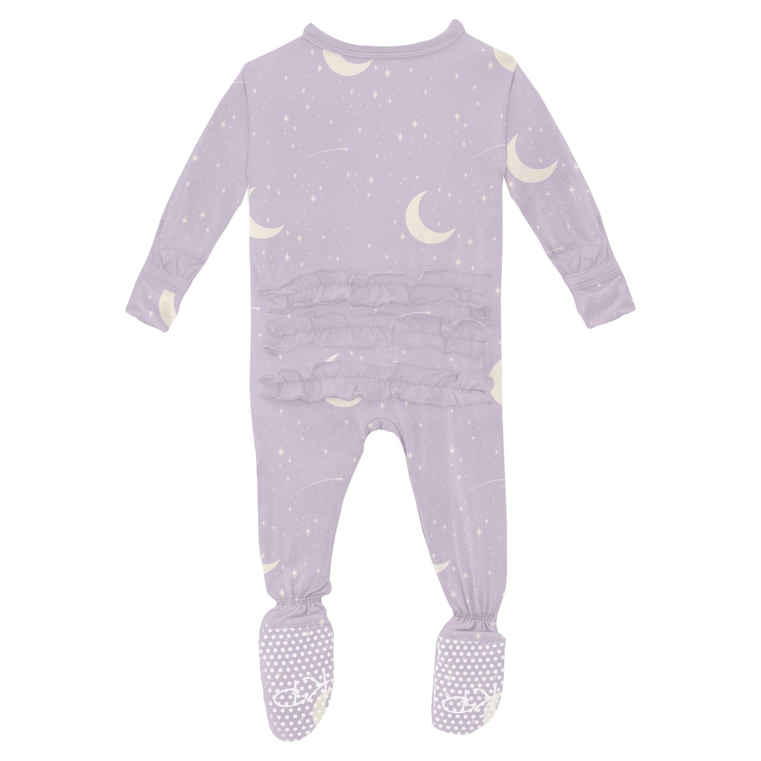 Print Classic Ruffle Footie with 2 Way Zipper in Thistle Starry Sky & Moon