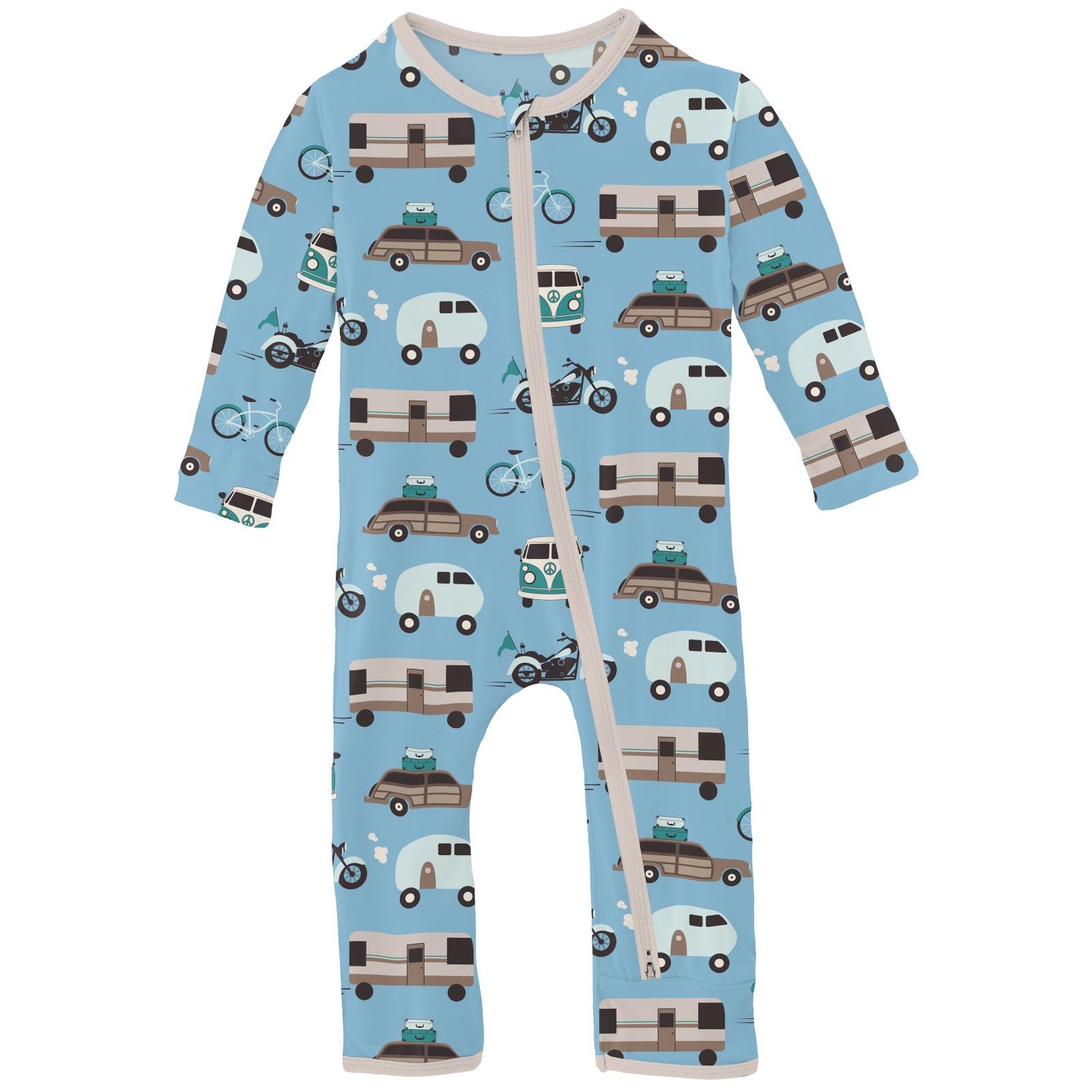 Print Coverall with 2 Way Zipper in Seaside Blue On the Way (319394)