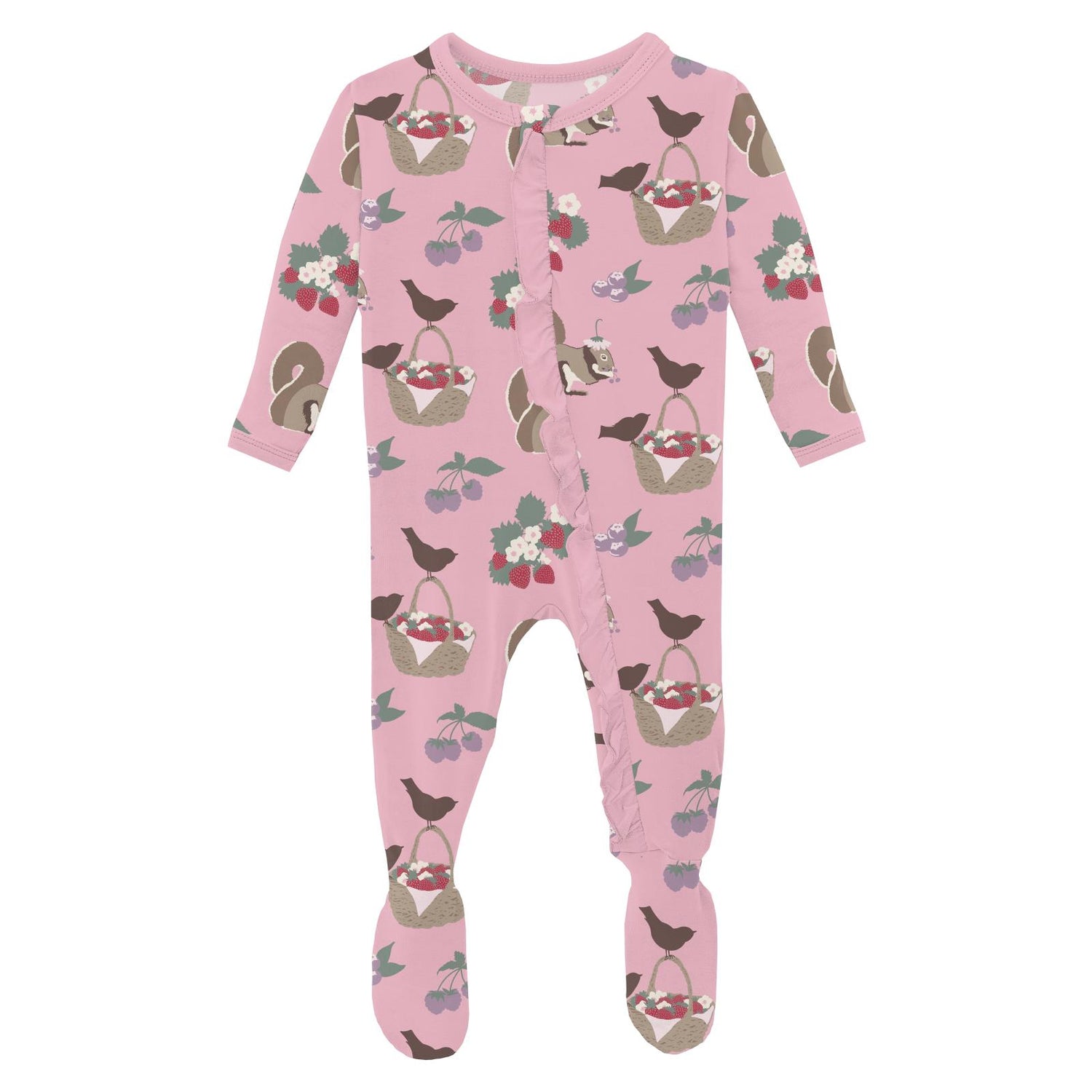 Print Classic Ruffle Footie with 2 Way Zipper in Cake Pop Berry Picking