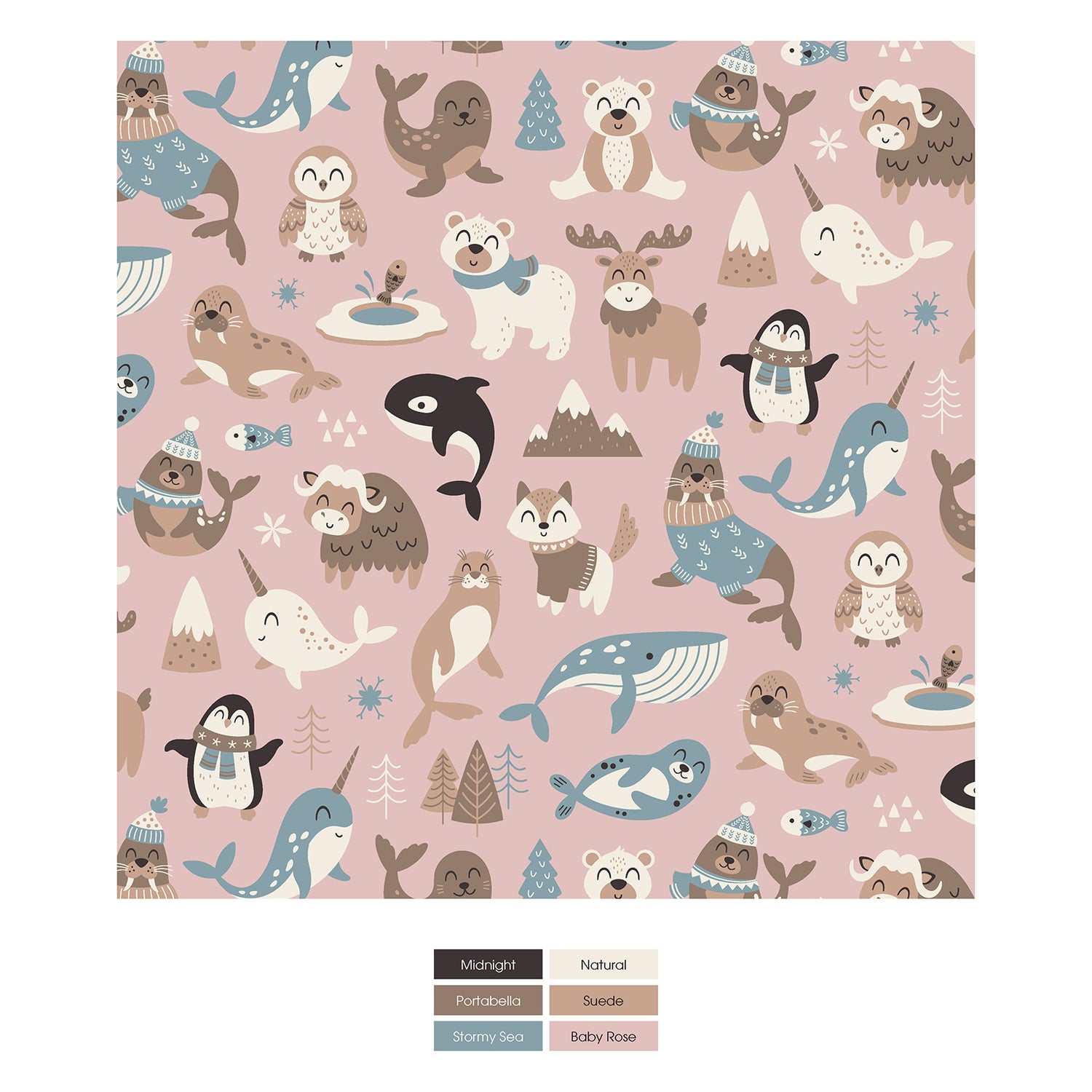 Print Swaddling Blanket in Baby Rose Arctic Animals (347979)