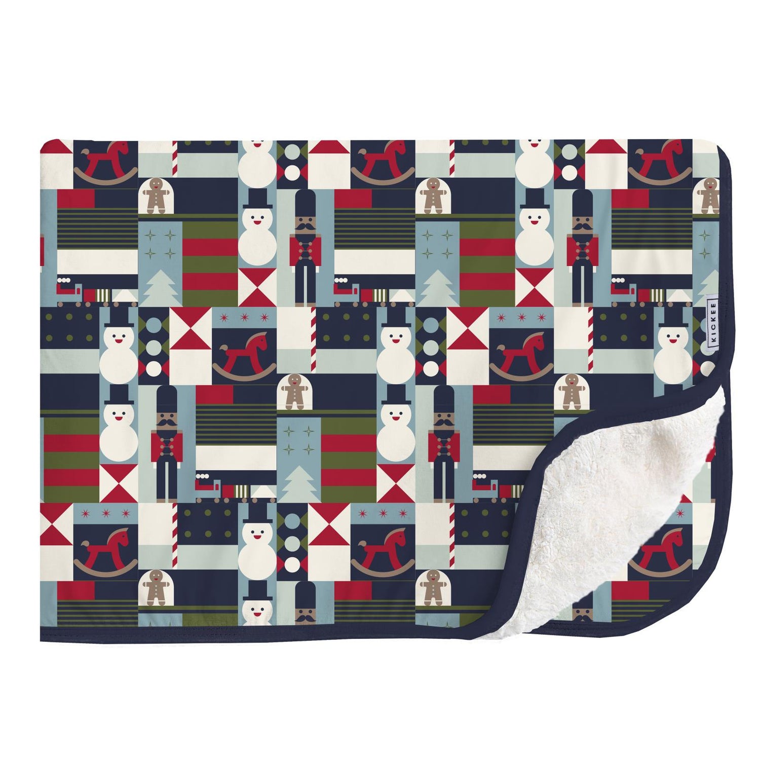 Print Sherpa-Lined Throw Blanket in Peacoat Mod Christmas (346533)