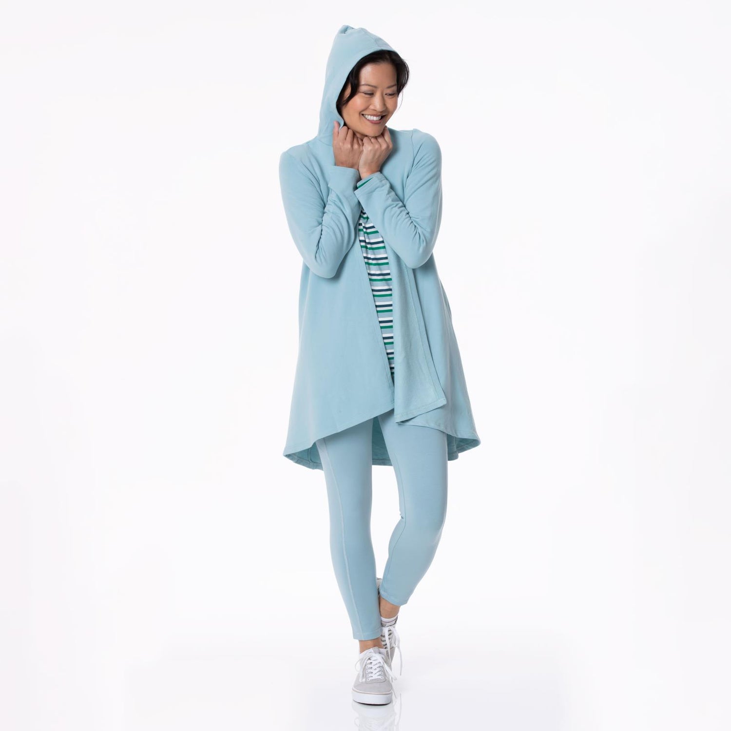 Women's Fleece Hooded Cardigan with Pockets in Stormy Sea