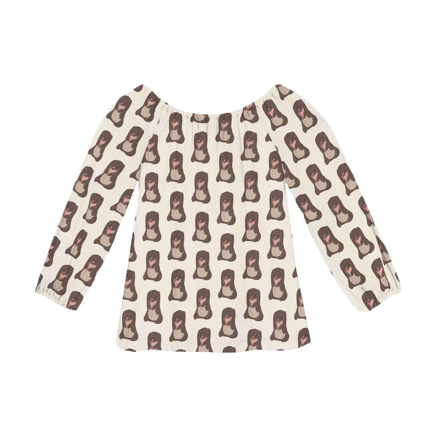 Print Long Sleeve Peasant Top in Natural Velveteen Rabbit (290819)