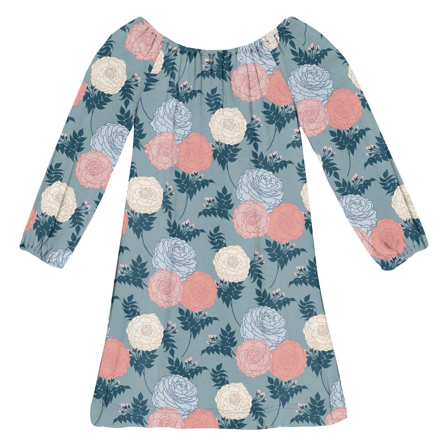 Print Long Sleeve Peasant Dress in Stormy Sea Enchanted Floral