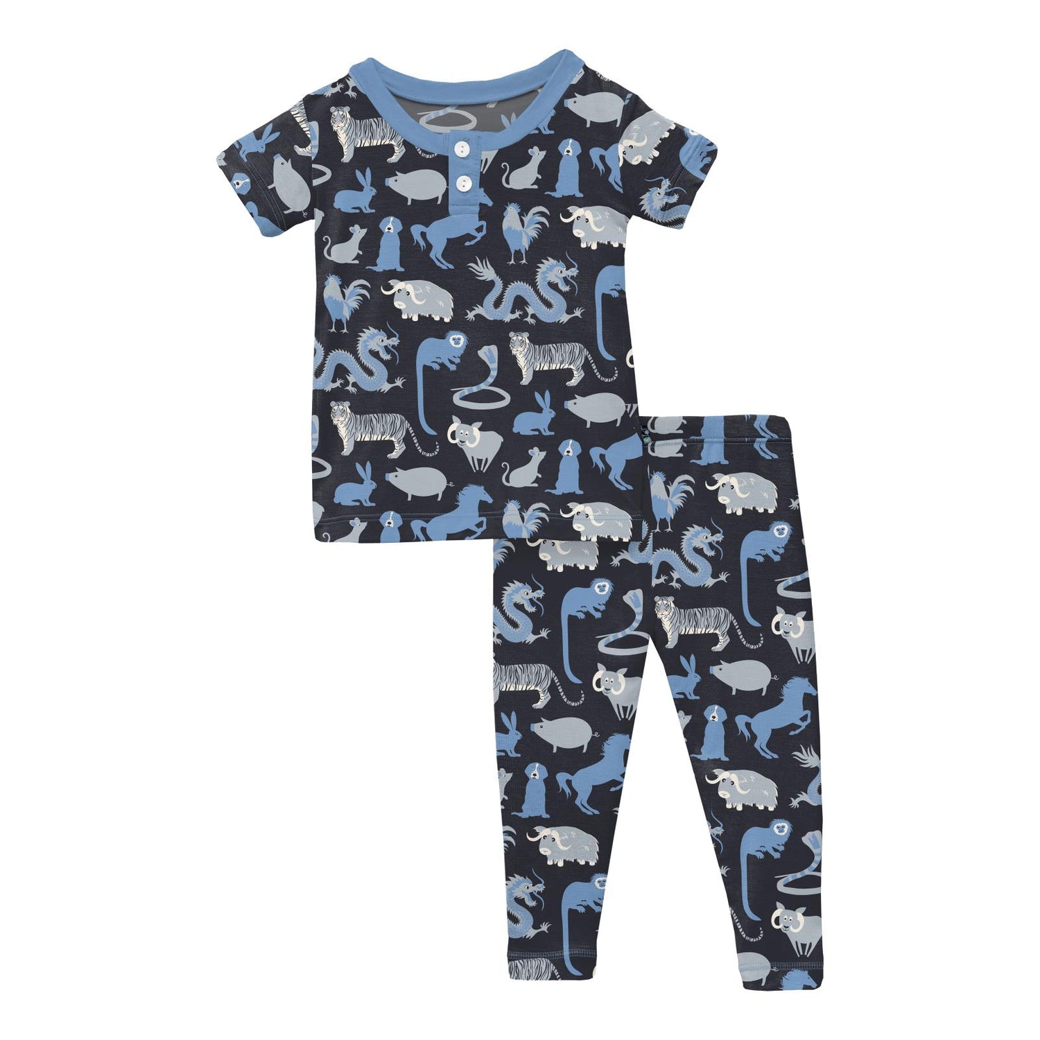 Print Short Sleeve Henley Pajama Set in Deep Space Chinese Zodiac (269949)