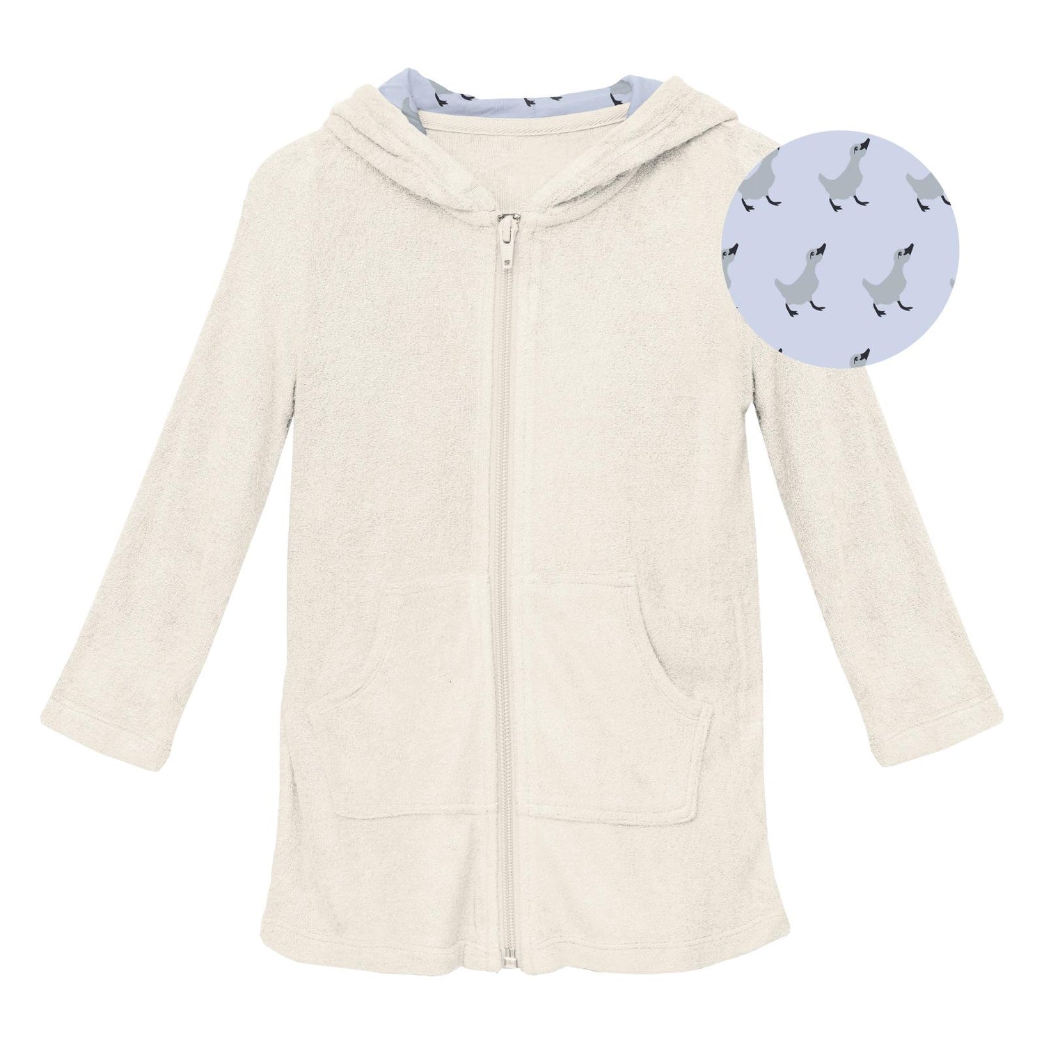 Terry Zip-Front After Swim Robe with Print Lined Hood in Natural with Dew Ugly Duckling (270114)