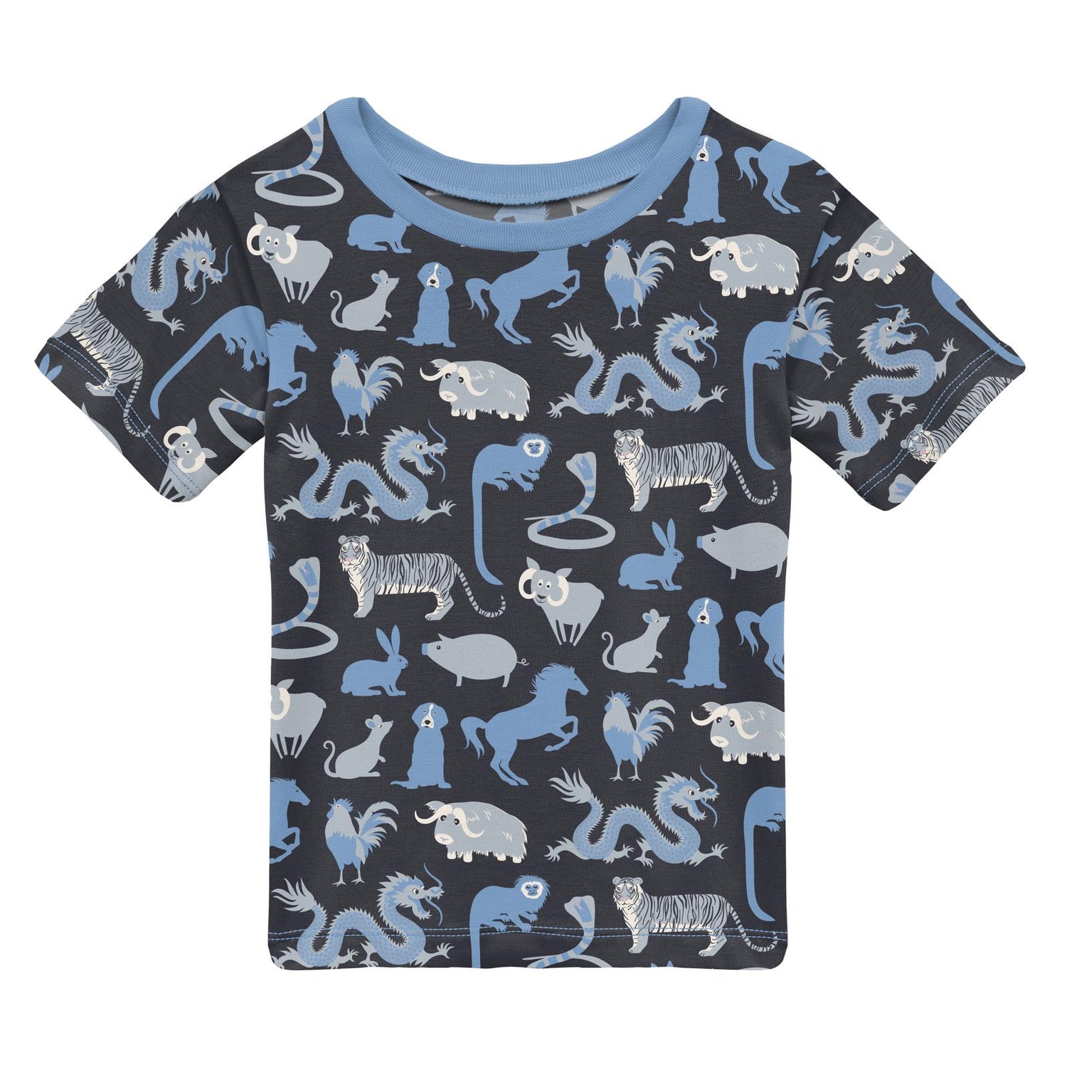 Print Short Sleeve Crew Neck Tee in Deep Space Chinese Zodiac (270122)