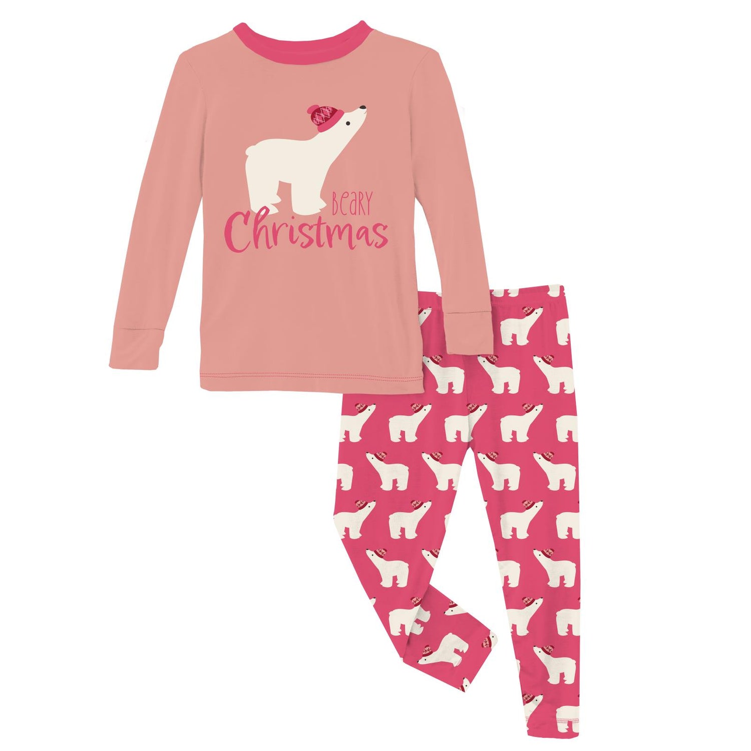 Long Sleeve Graphic Tee Pajama Set in Winter Rose Polar Bears