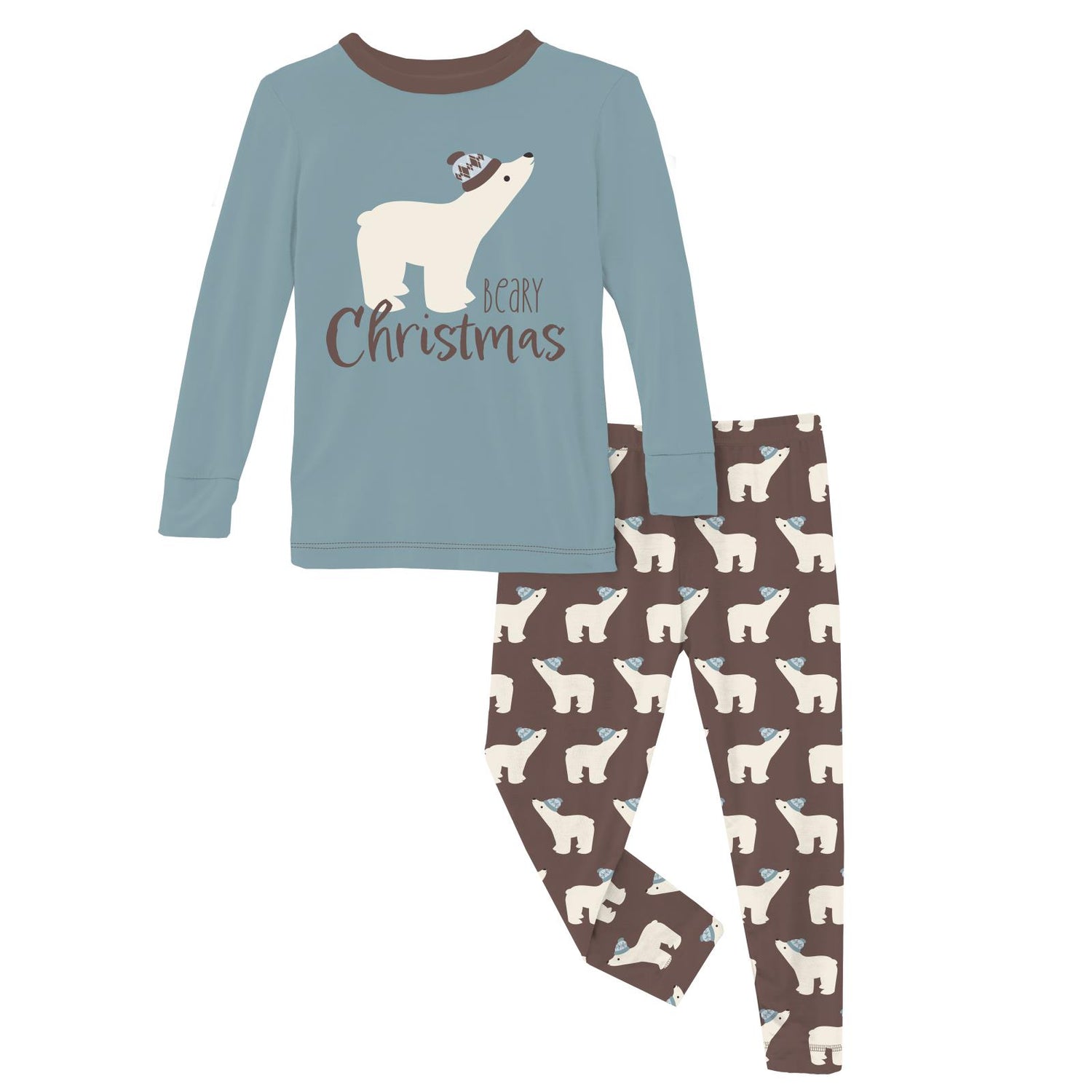 Long Sleeve Graphic Tee Pajama Set in Coffee Polar Bears