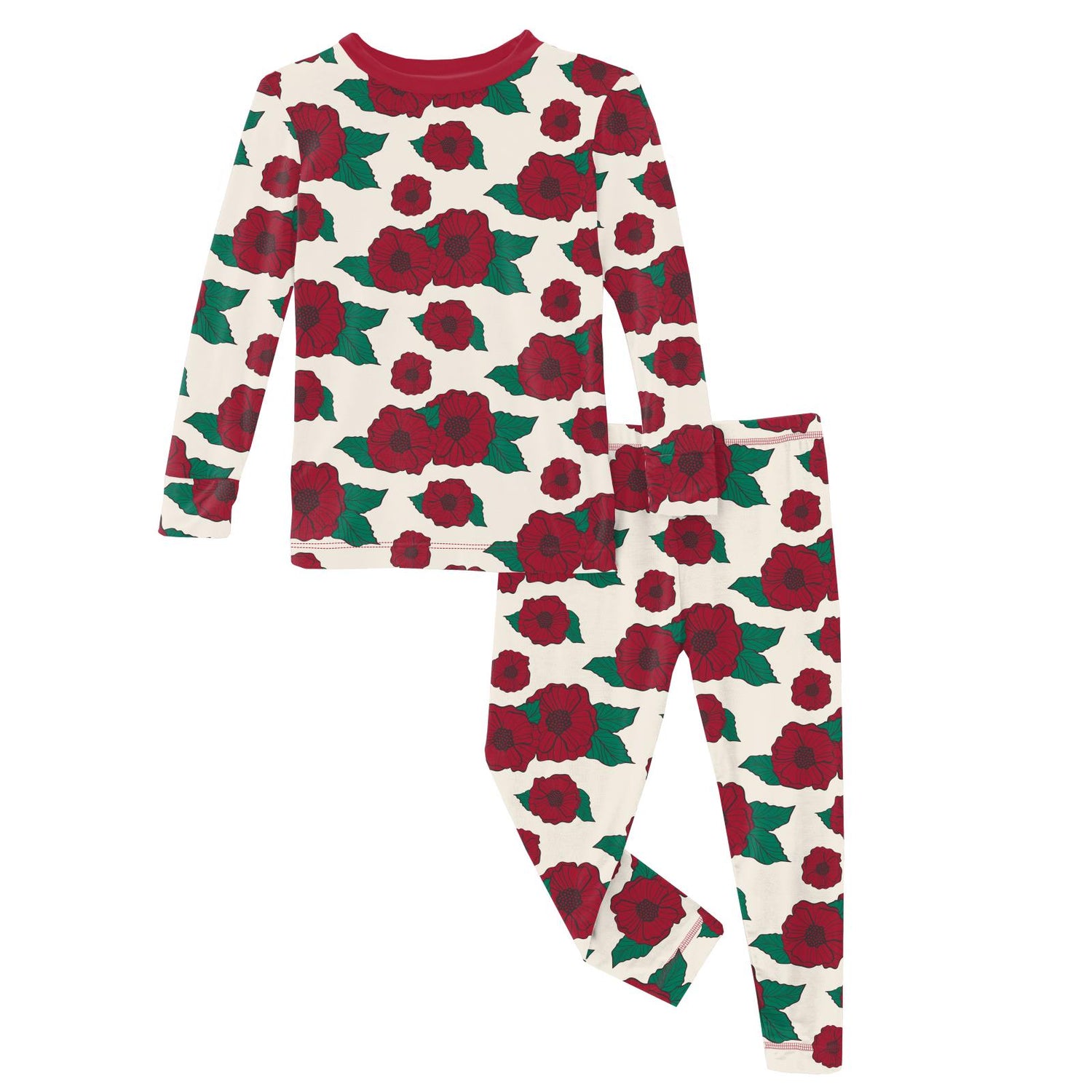 Print Long Sleeve Pajama Set in Holiday Poppies (298706)