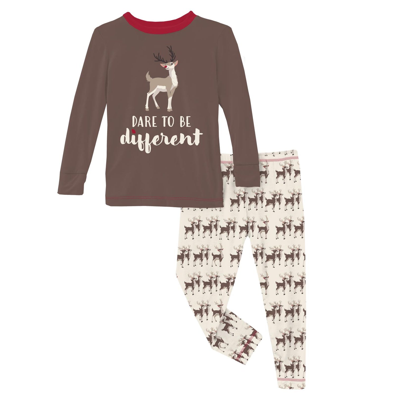 Long Sleeve Graphic Tee Pajama Set in Natural Rudolph
