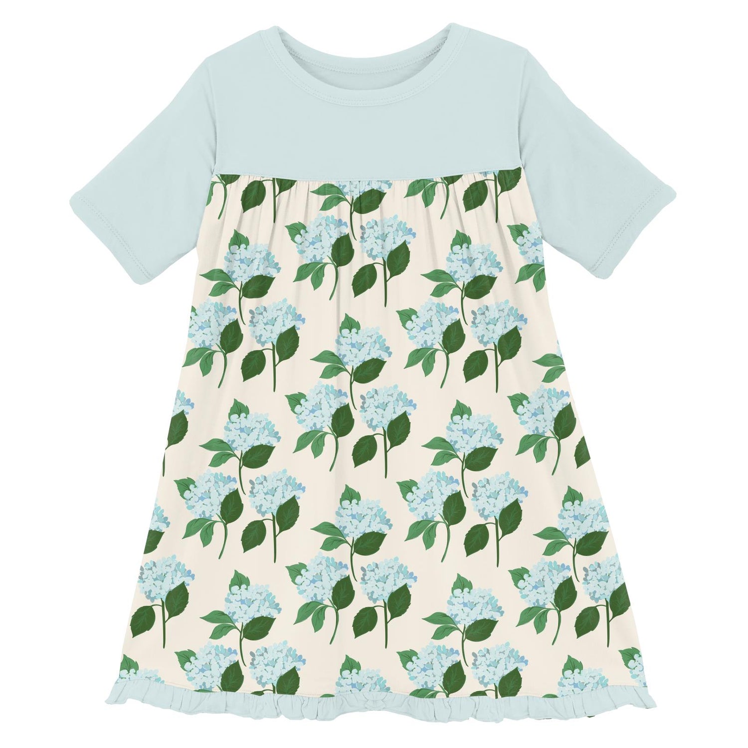 Print Classic Short Sleeve Swing Dress in Hydrangea Bouquet (313561)
