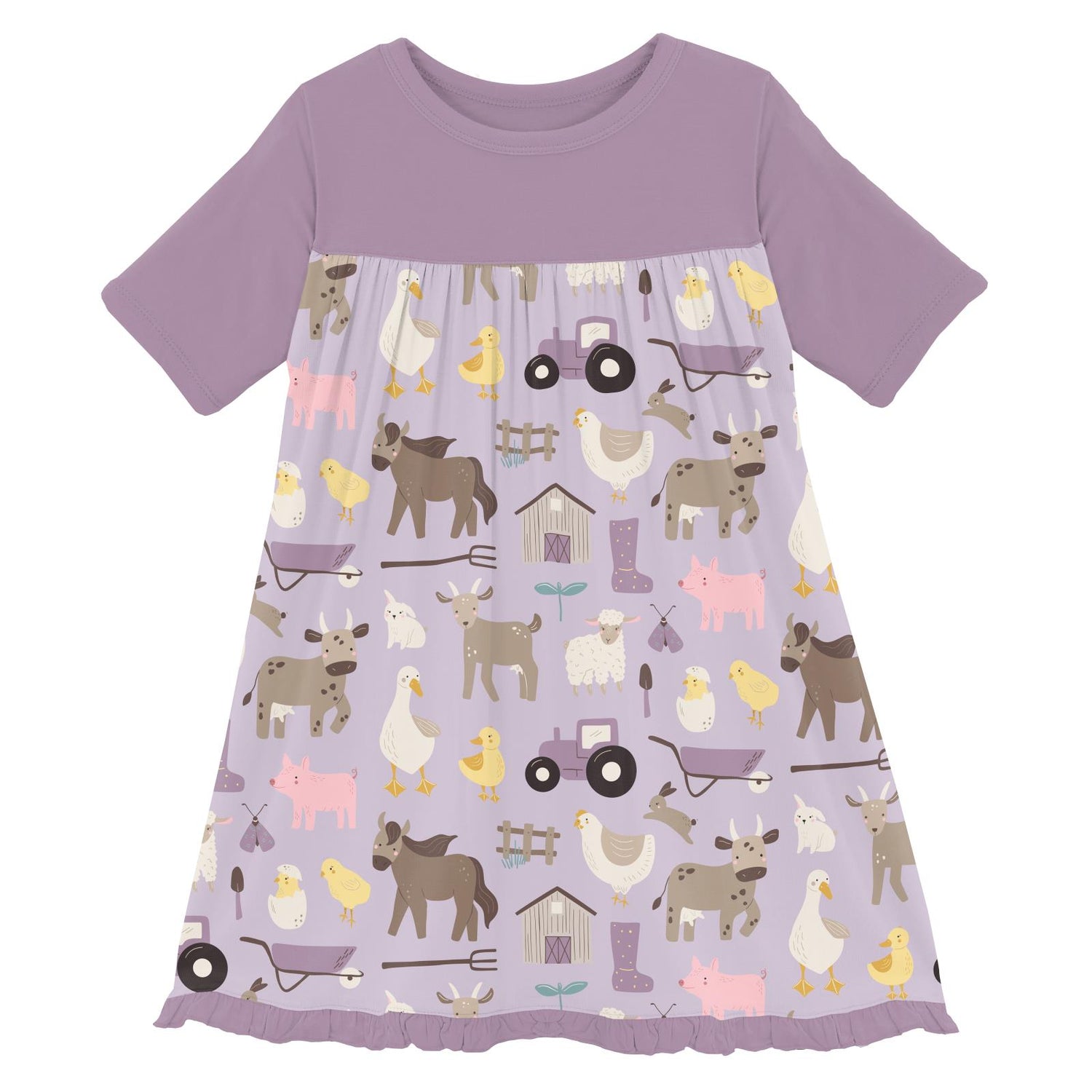 Print Classic Short Sleeve Swing Dress in Thistle Morning on the Farm (313581)