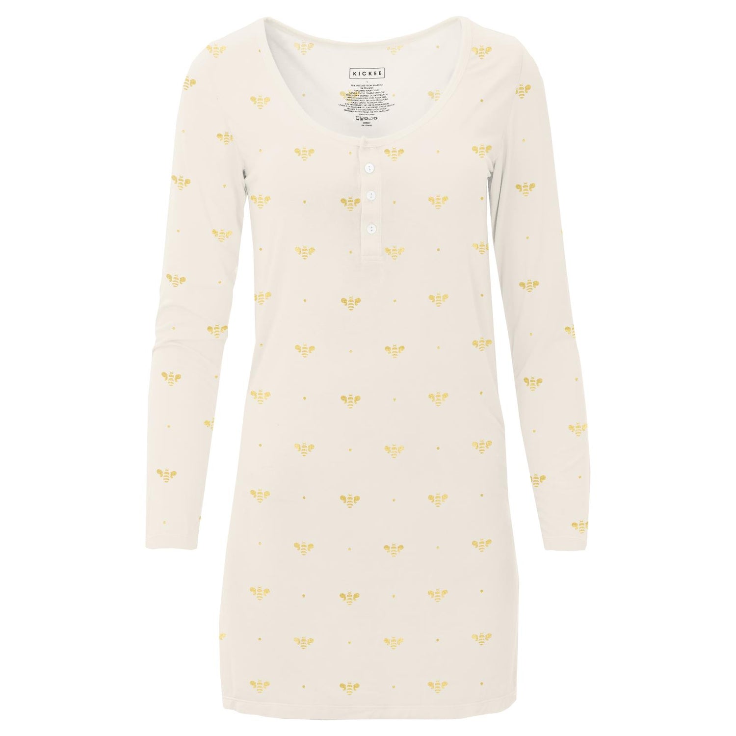 Women's Print Long Sleeve Nightshirt in Gold Bees