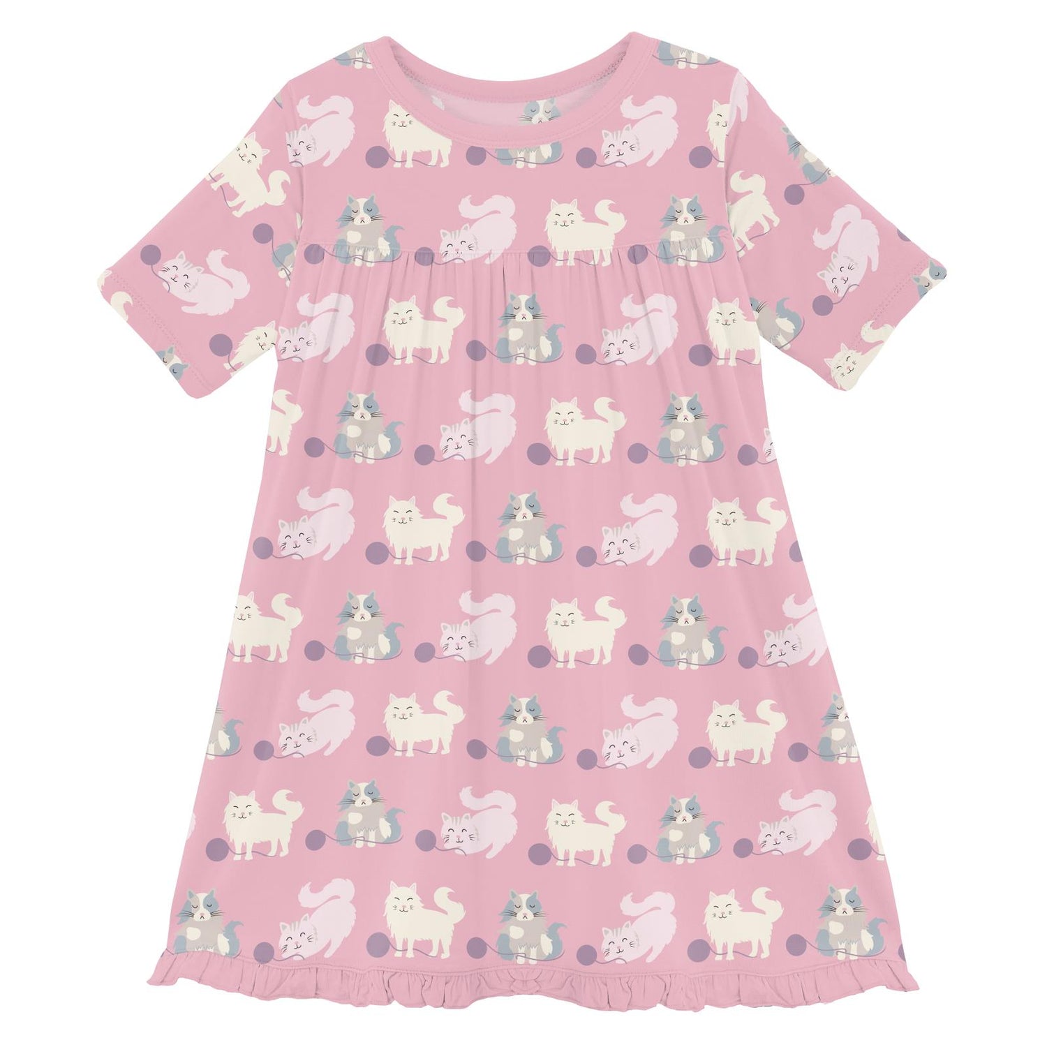 Print Classic Short Sleeve Swing Dress in Cake Pop Cats and Yarn (313690)