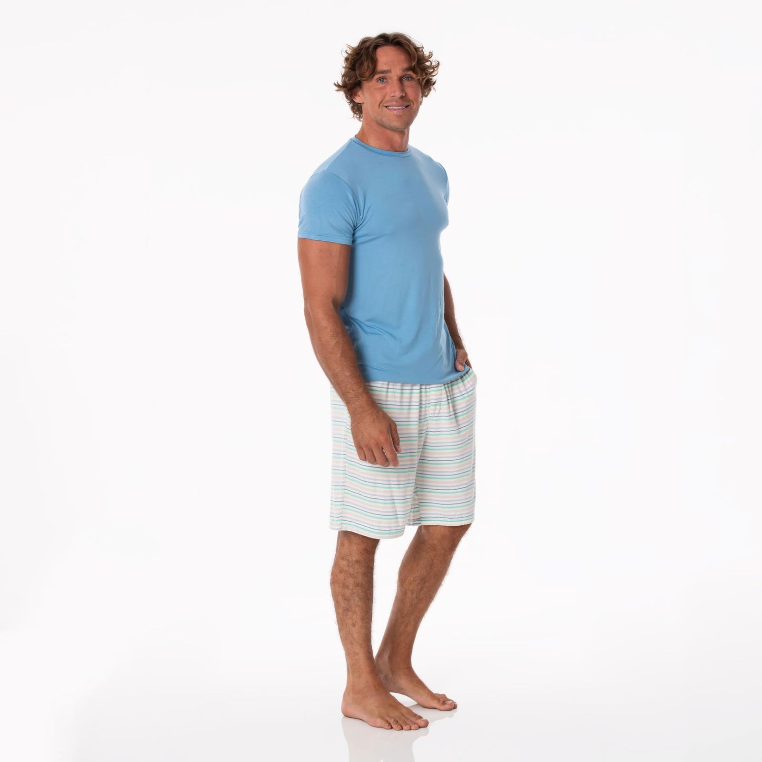 Men's Print Short Sleeve Pajama Set with Lounge Shorts in Mythical Stripe