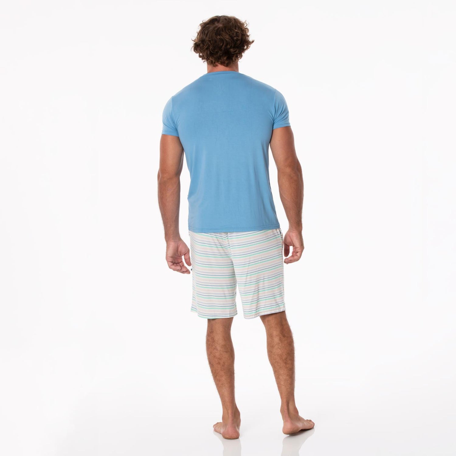 Men's Print Short Sleeve Pajama Set with Lounge Shorts in Mythical Stripe