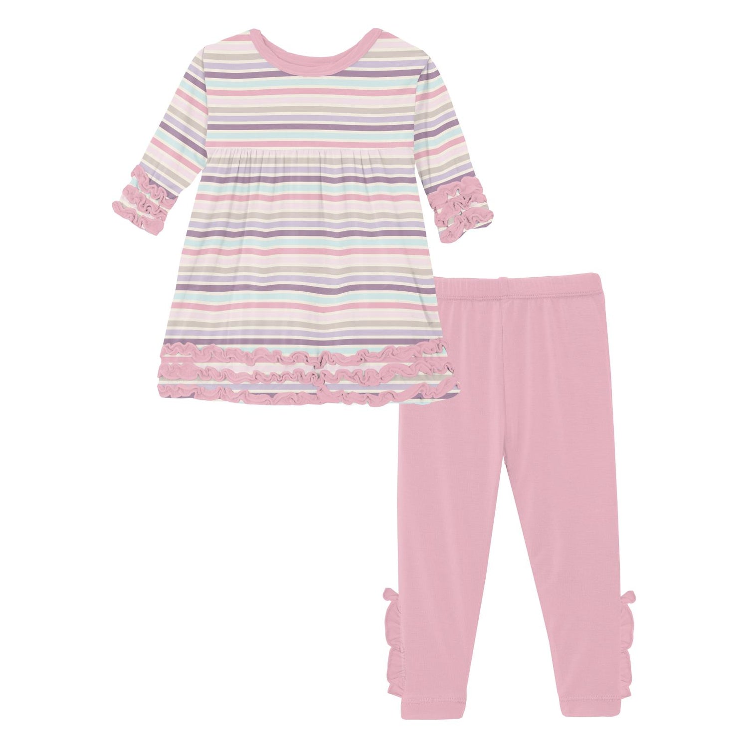 Print 3/4 Sleeve Babydoll Outfit Set in Ice Cream Stripe (317721)