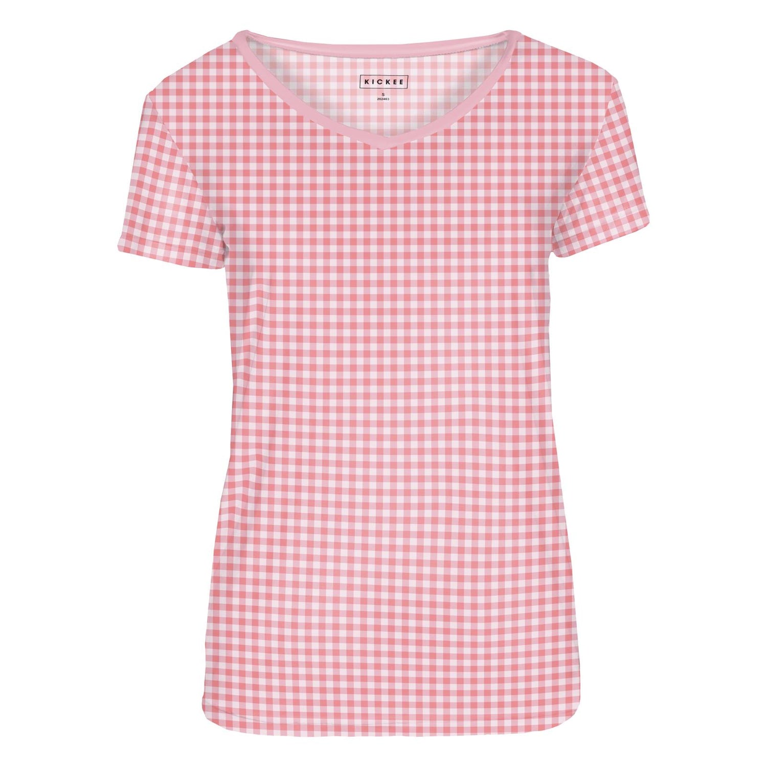 Women's Print Short Sleeve V-Neck Relaxed Tee in Cake Pop Gingham