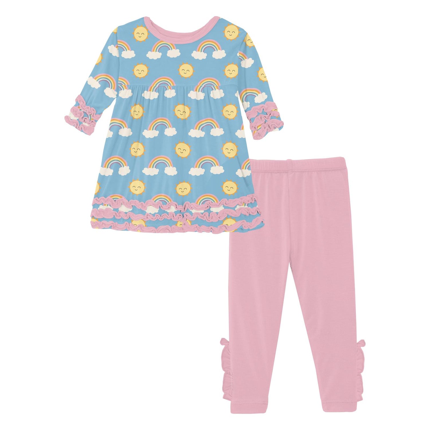 Print 3/4 Sleeve Babydoll Outfit Set in Sunshine and Rainbows (317731)