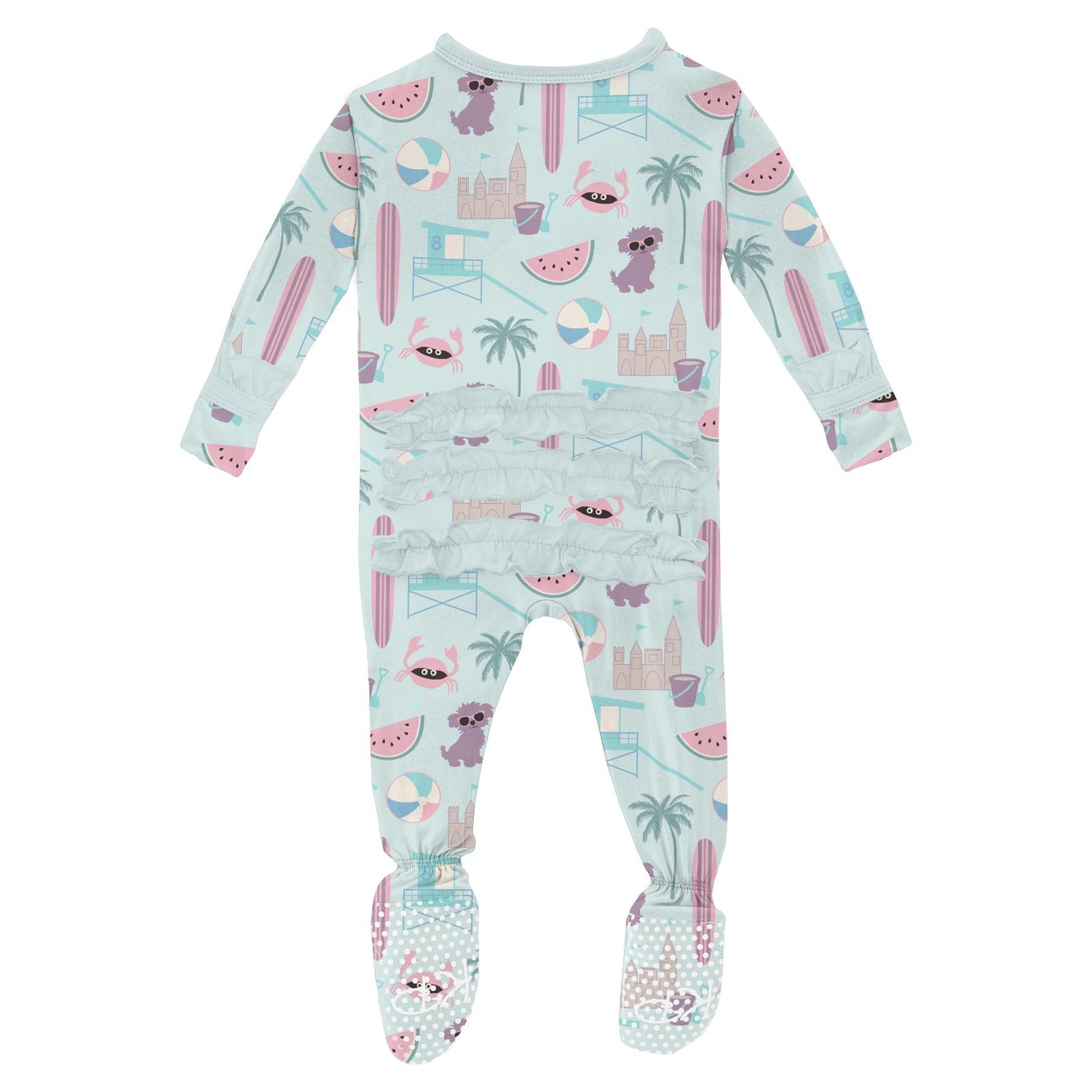 Print Layette Ruffle Footie with 2 Way Zipper in Fresh Air Beach Day (326847)