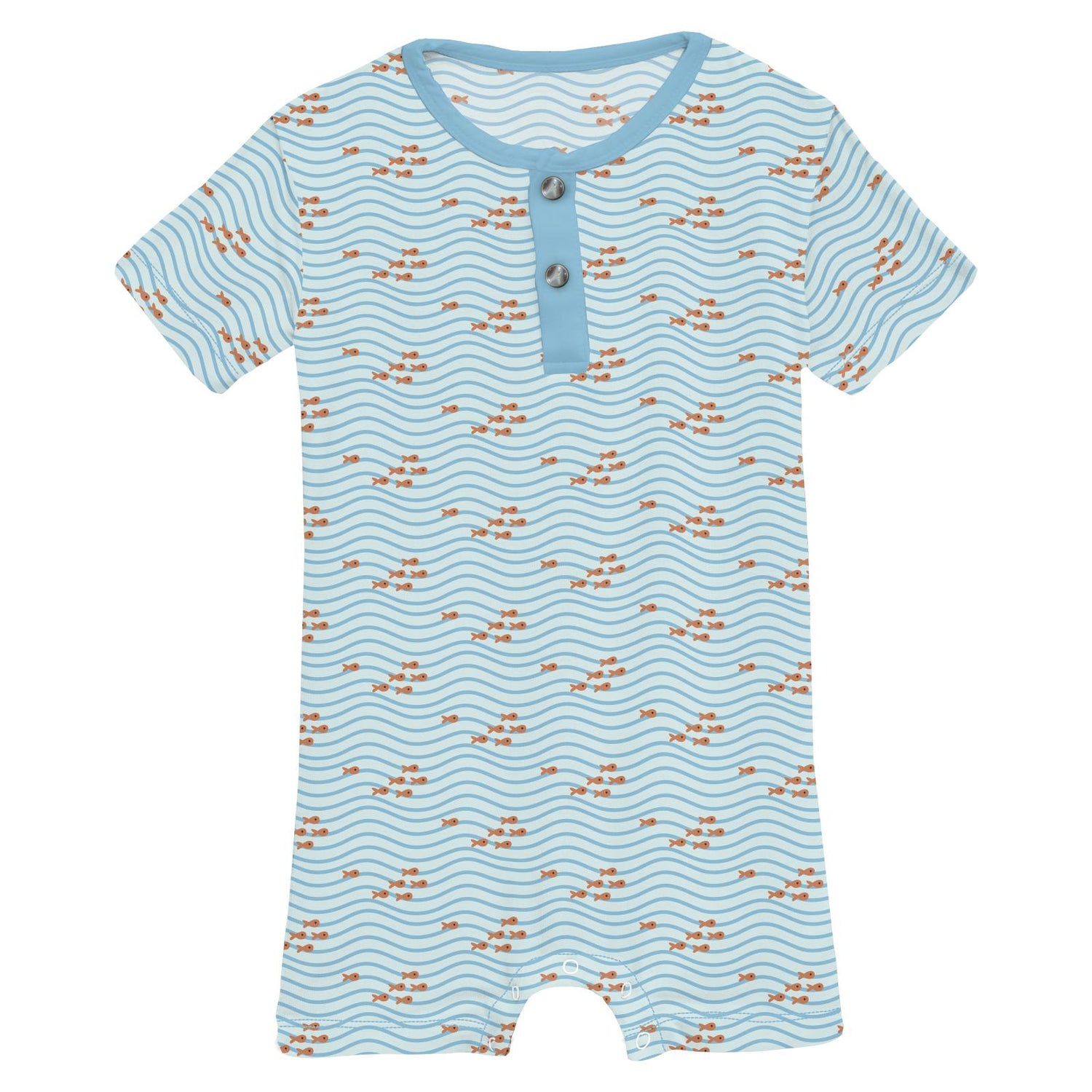 Print Short Sleeve Henley Romper in Fresh Air Little Fishy (327380)
